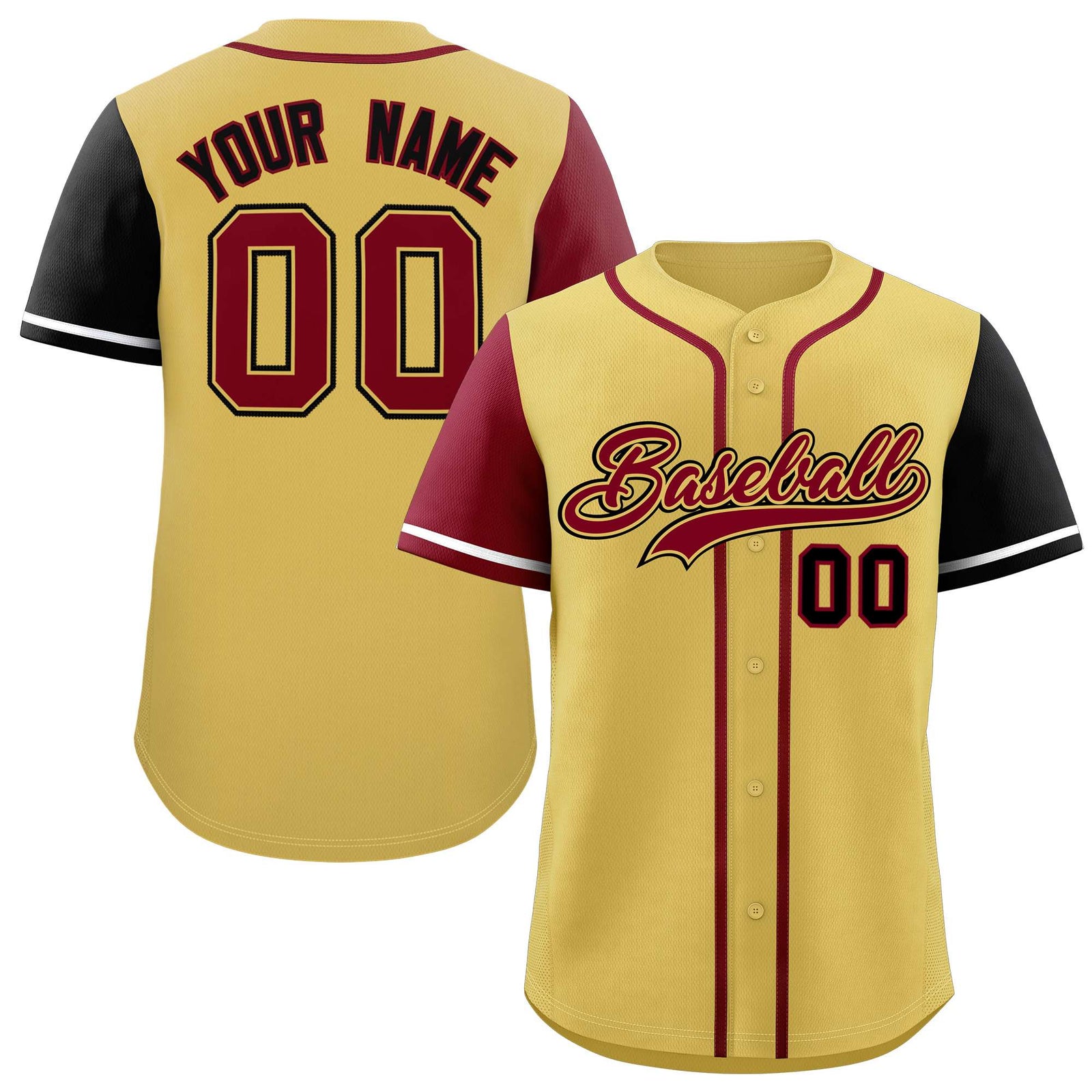 Custom Khaki Crimson and Black Raglan Sleeves Authentic Baseball Jersey