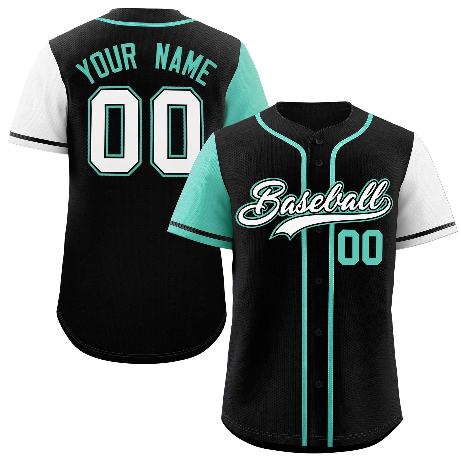 Custom Black Bright Green and White Raglan Sleeves Authentic Baseball Jersey