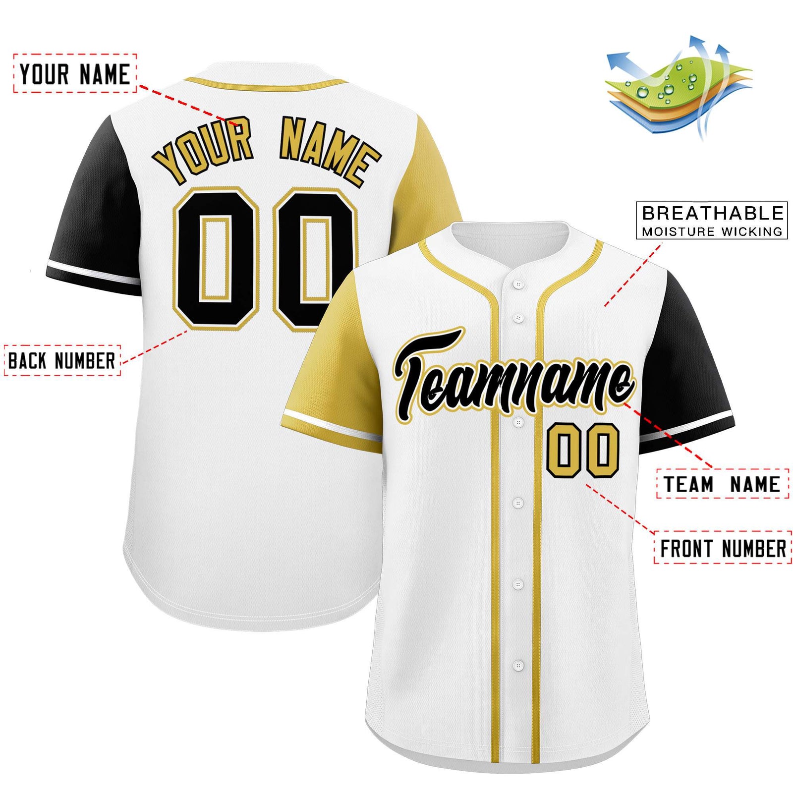 Custom White Old Gold and Black Raglan Sleeves Authentic Baseball Jersey