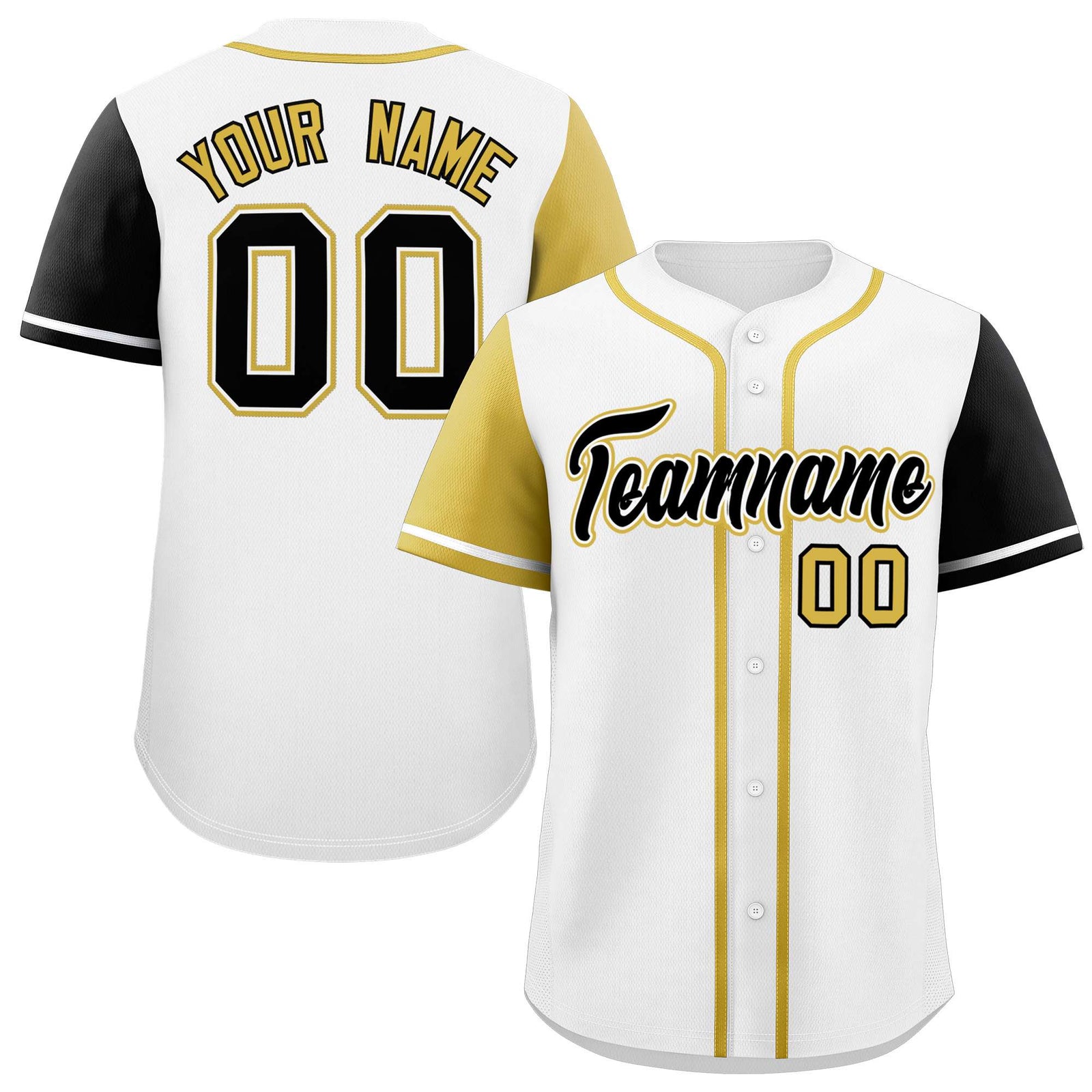 Custom White Old Gold and Black Raglan Sleeves Authentic Baseball Jersey