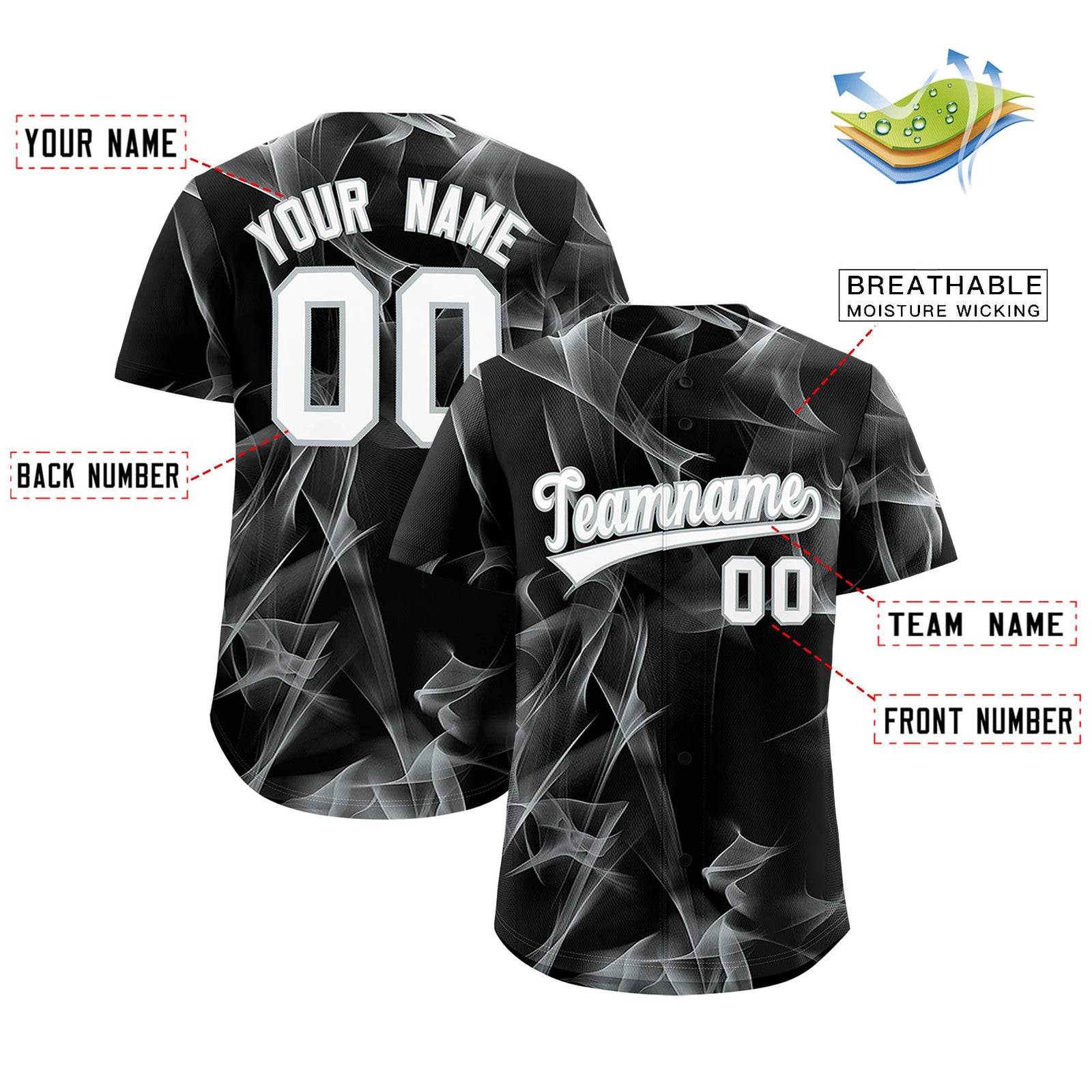 Custom Black Fumes Graffiti Pattern Authentic Baseball Jersey