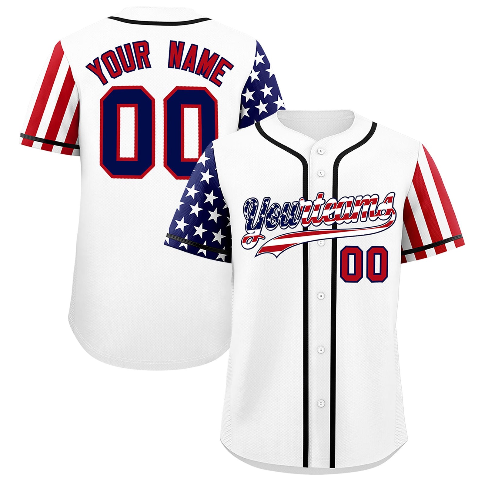 Custom White American Flag Design Personalized Baseball Jersey