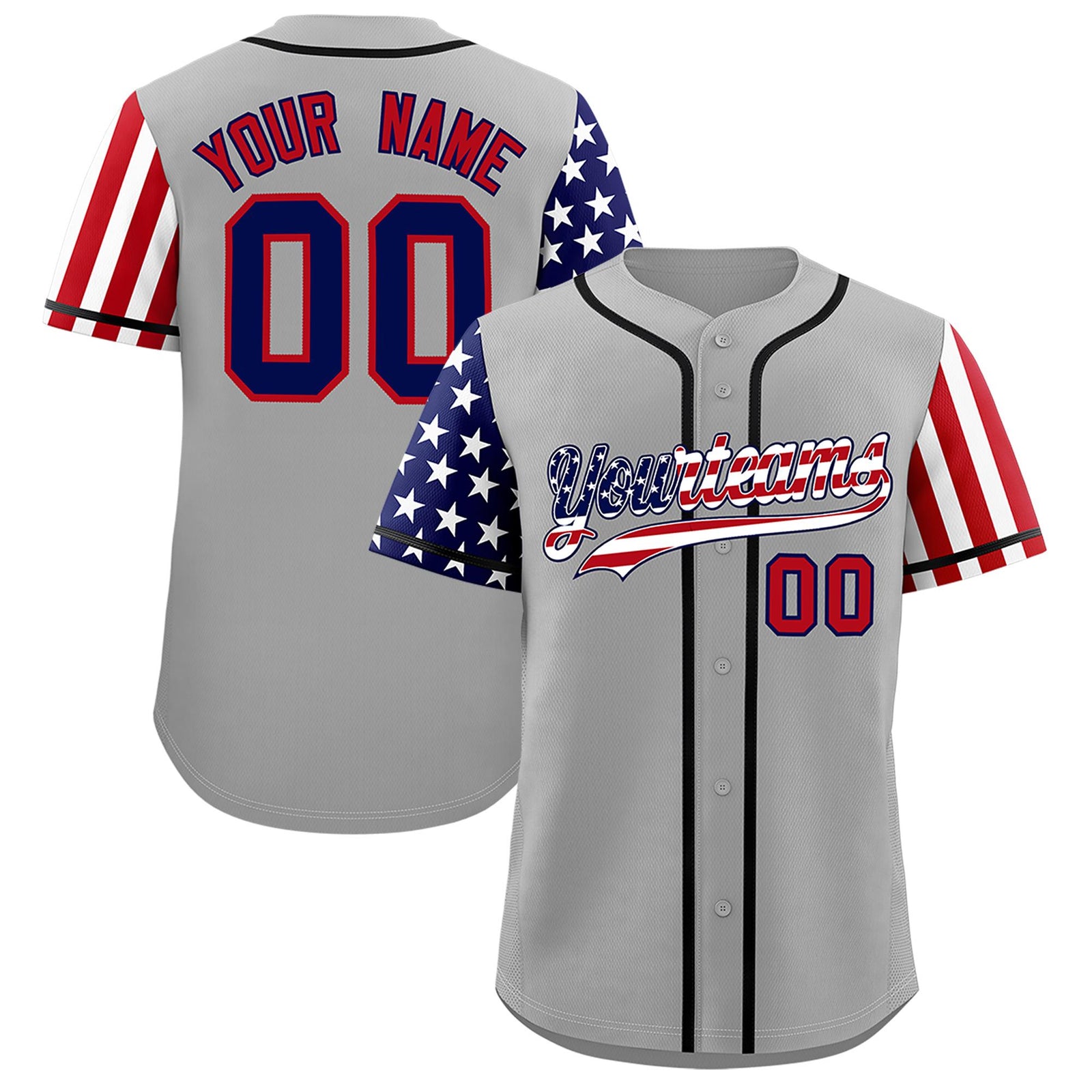 Custom Gray American Flag Design Personalized Baseball Jersey