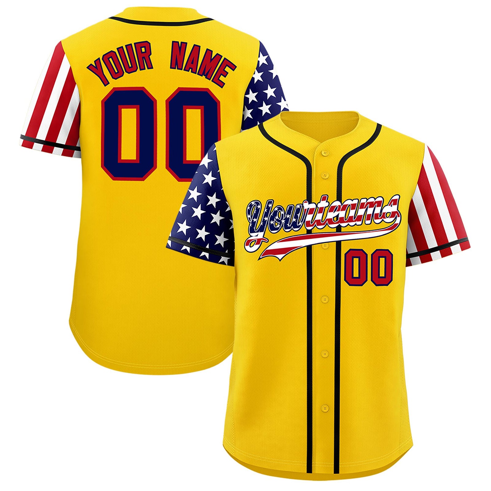 Custom Gold American Flag Design Personalized Baseball Jersey