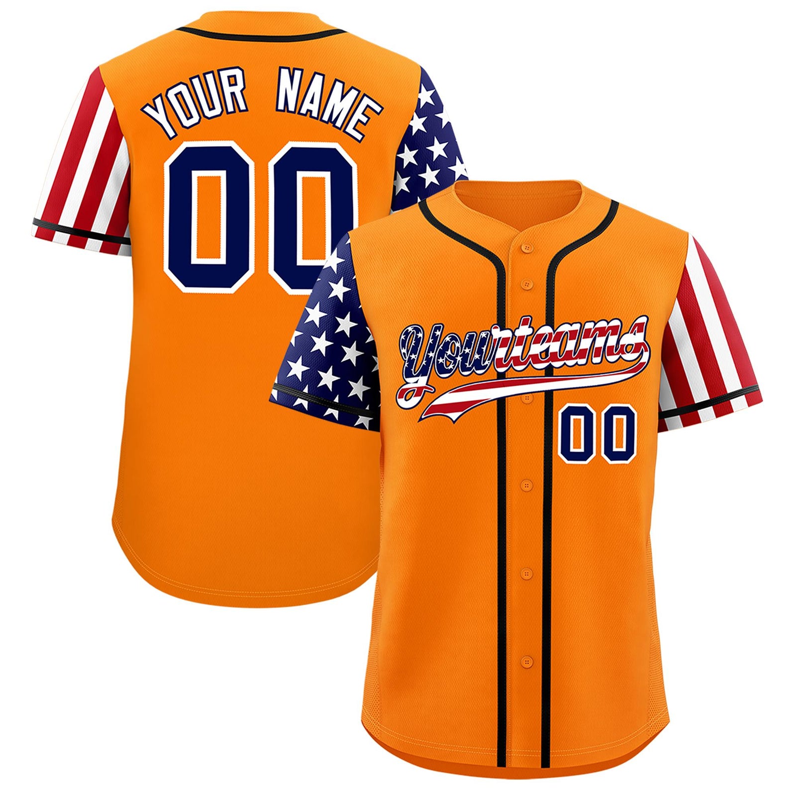 Custom Orange American Flag Design Personalized Baseball Jersey