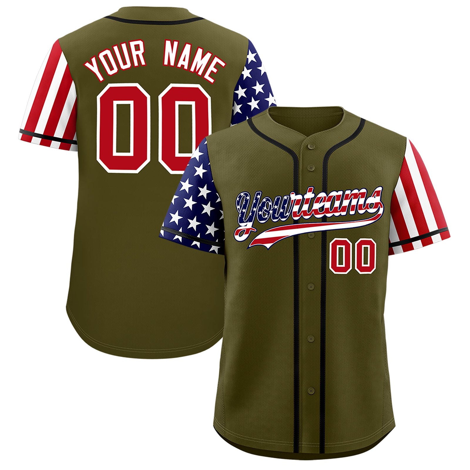 Custom Olive American Flag Design Personalized Baseball Jersey