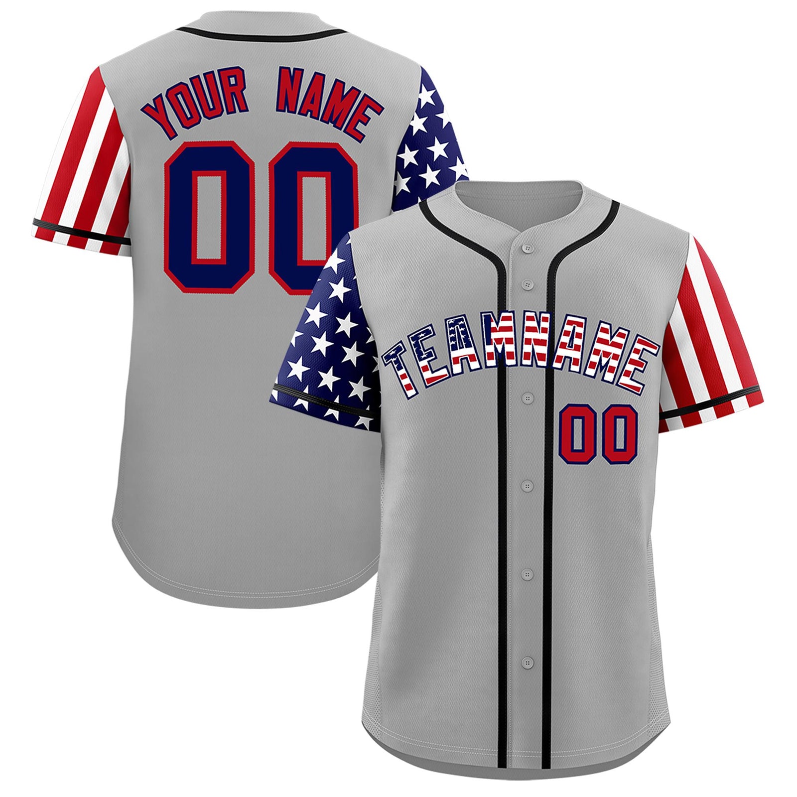 Custom Gray American Flag Design Personalized Baseball Jersey
