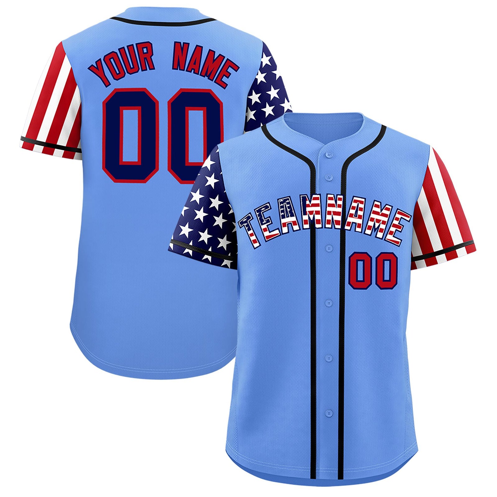 Custom Light Blue American Flag Design Personalized Baseball Jersey