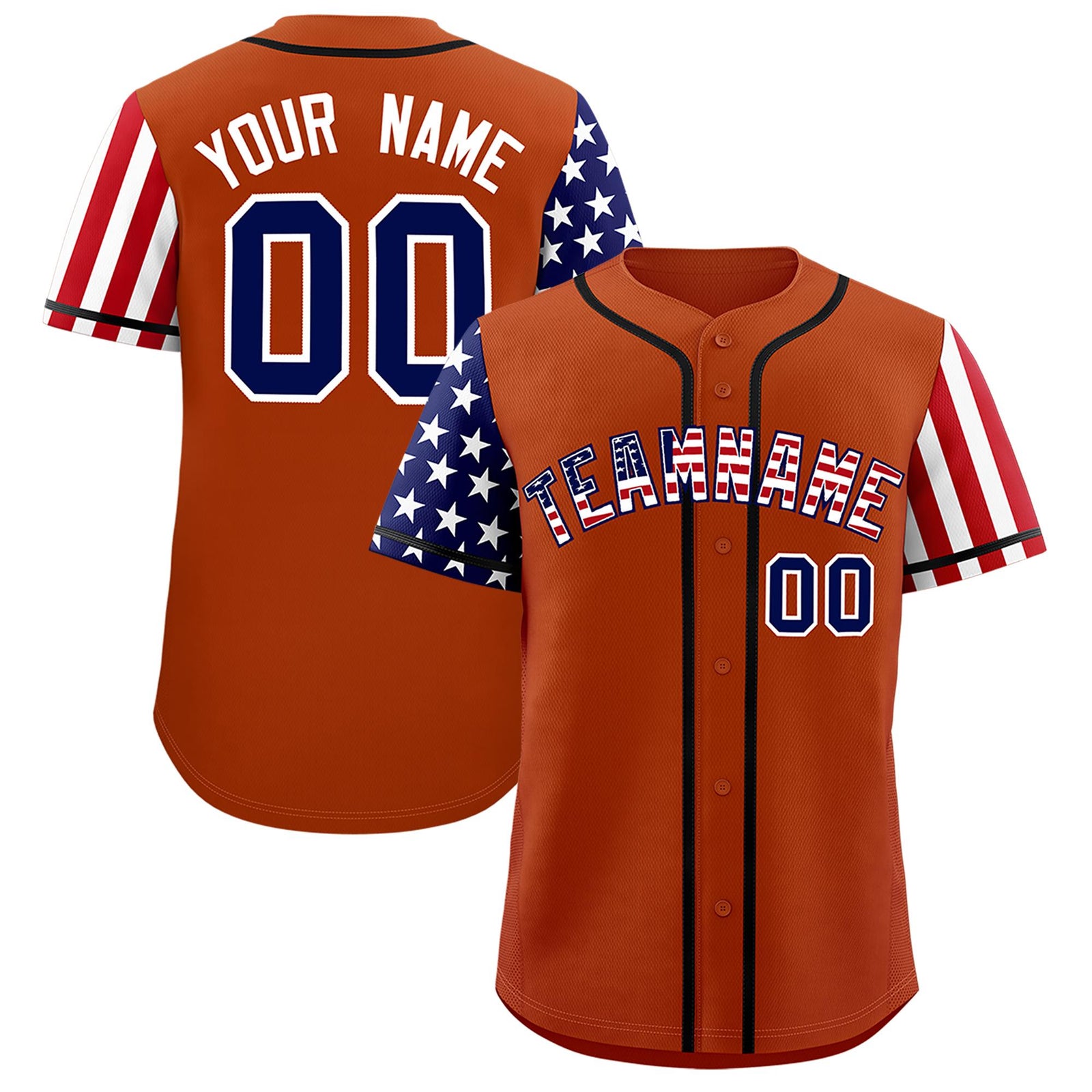 Custom Dark Orange American Flag Design Personalized Baseball Jersey