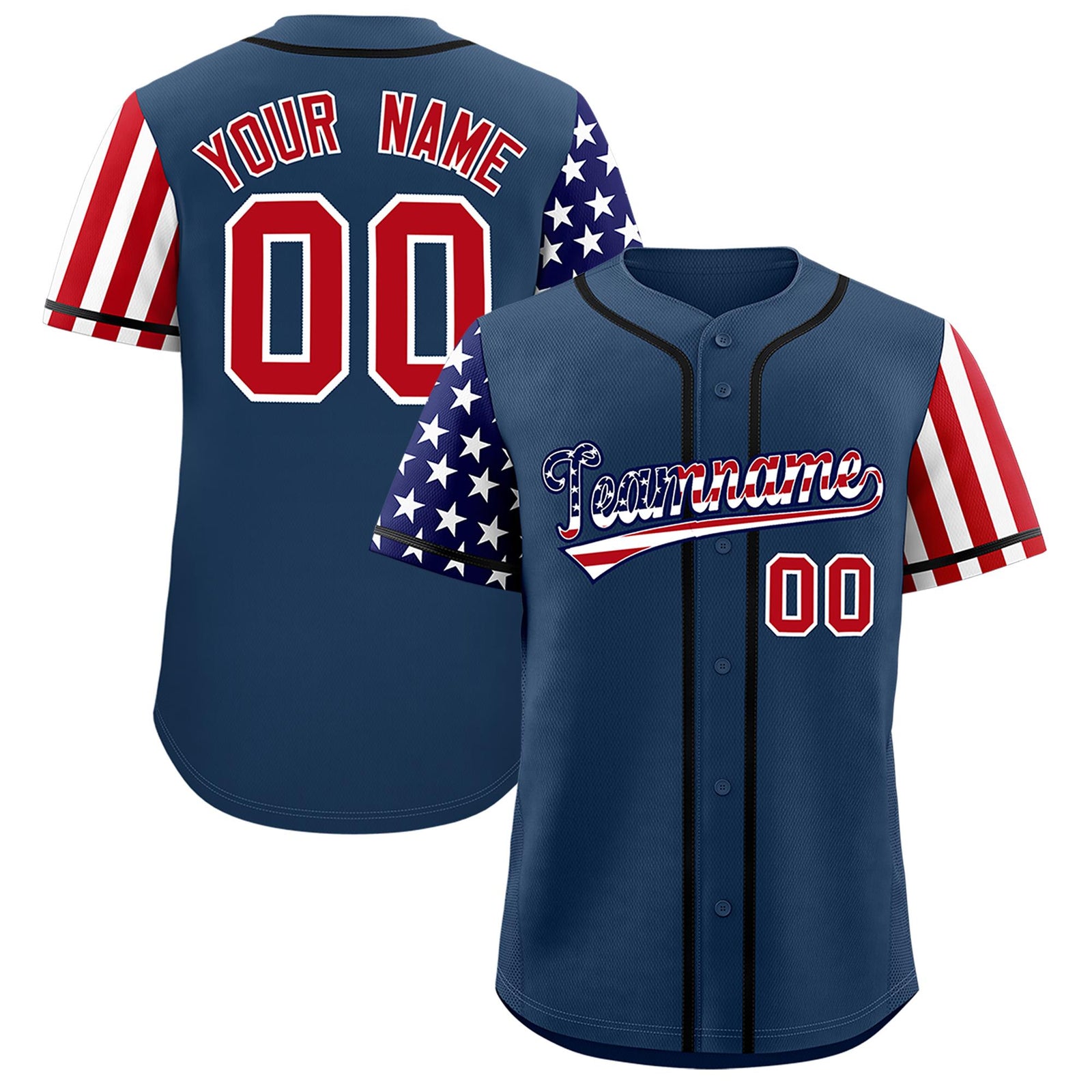 Custom Midnight Blue American Flag Design Personalized Baseball Jersey