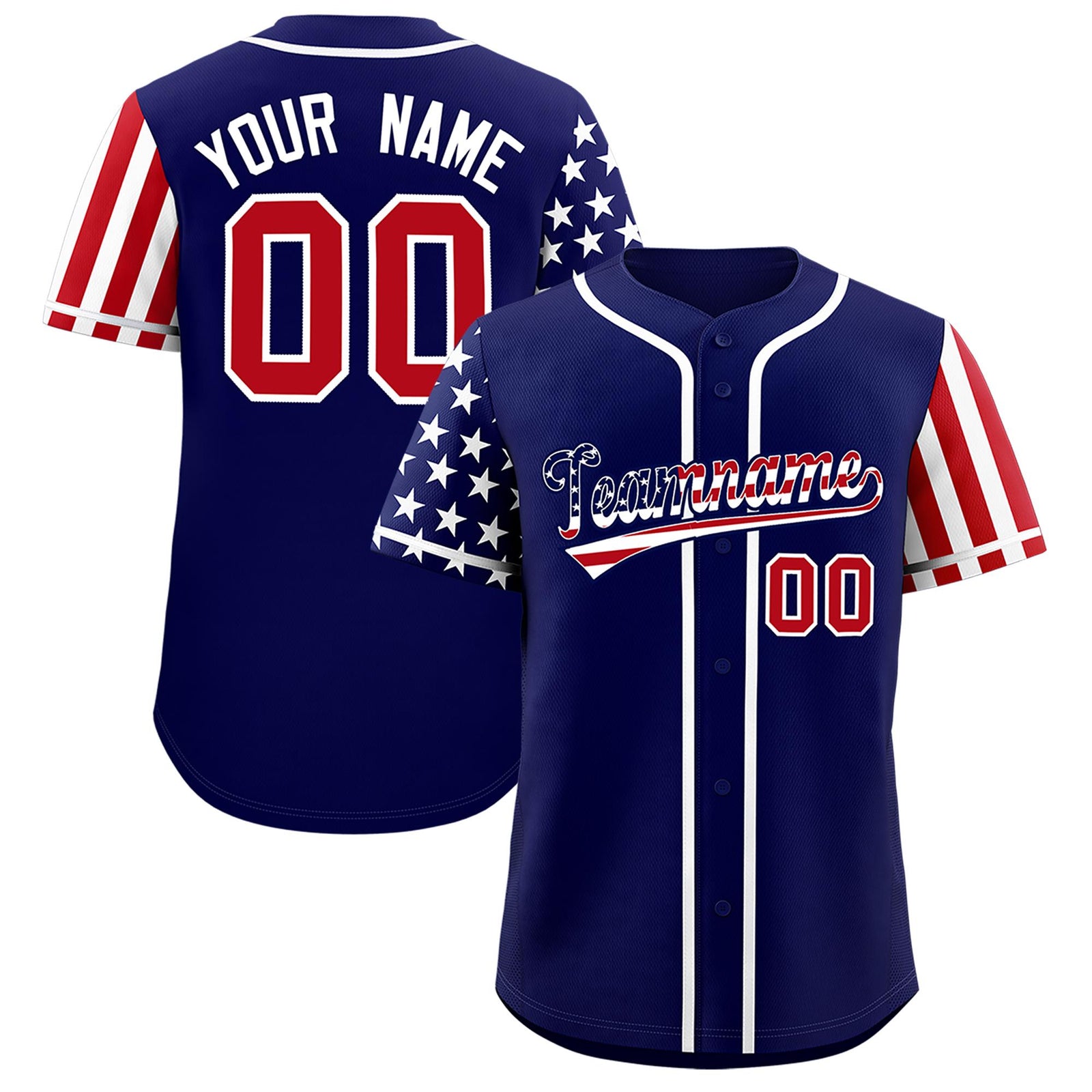 Custom Dark Blue American Flag Design Personalized Baseball Jersey