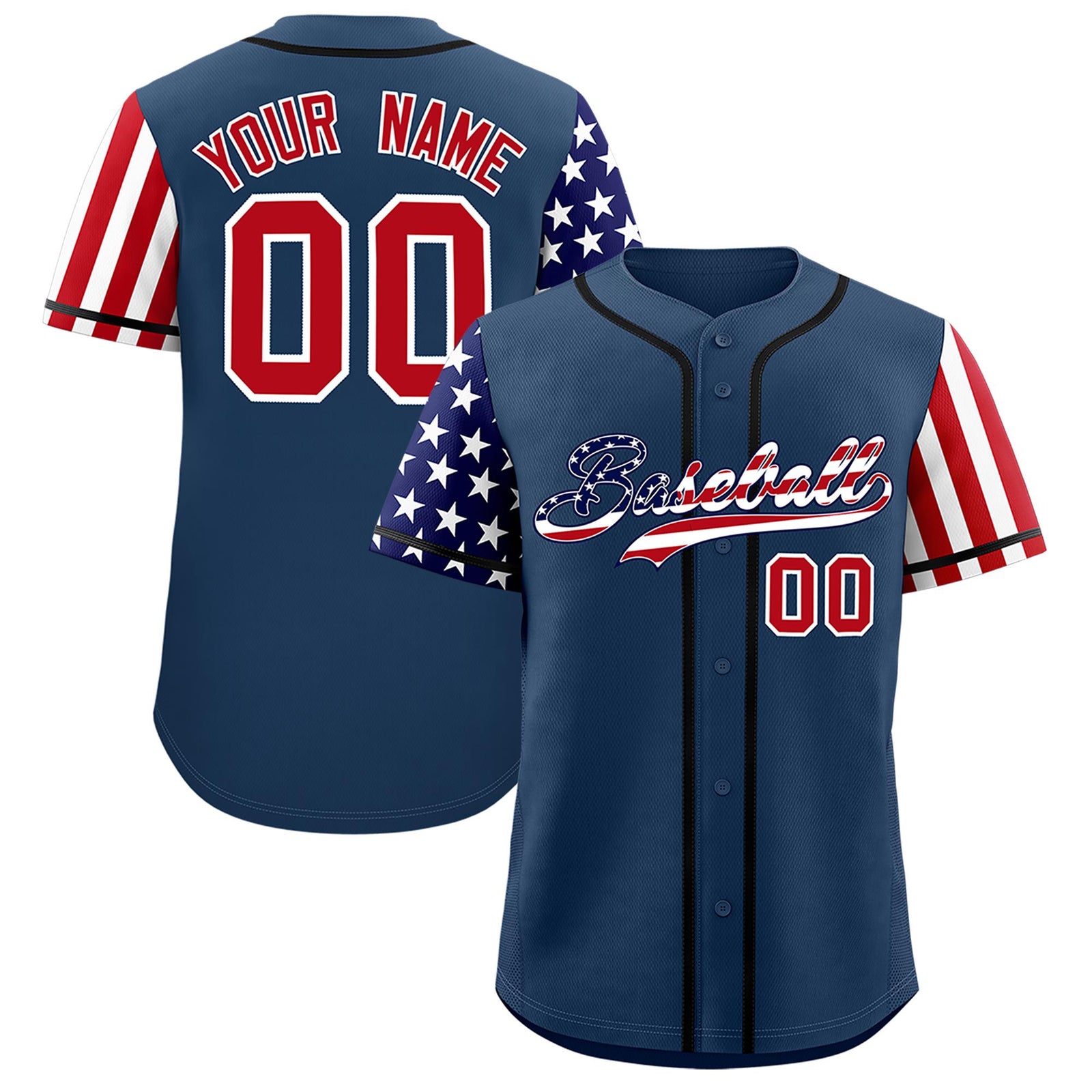 Custom Midnight Blue American Flag Design Personalized Baseball Jersey