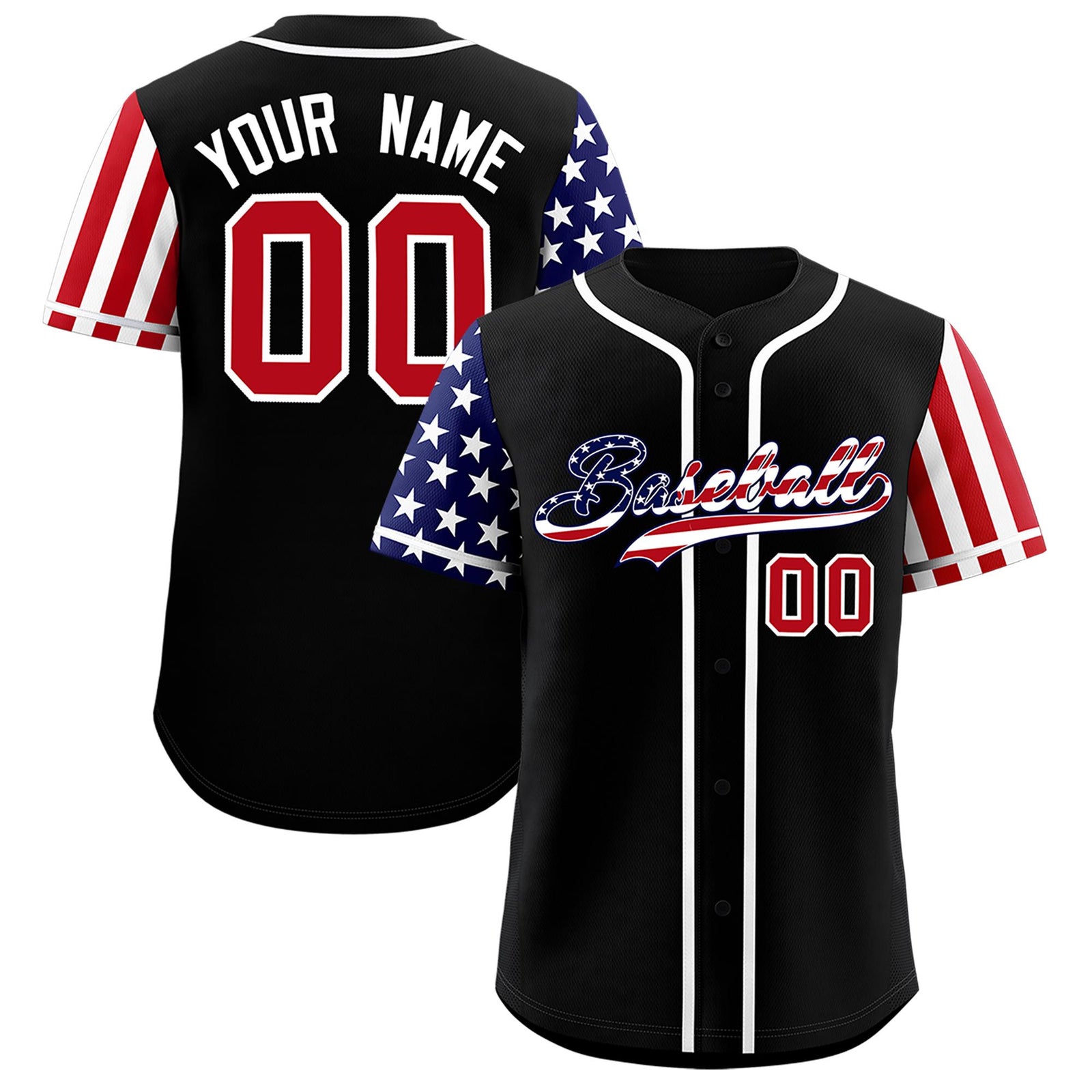 Custom Black American Flag Design Personalized Baseball Jersey