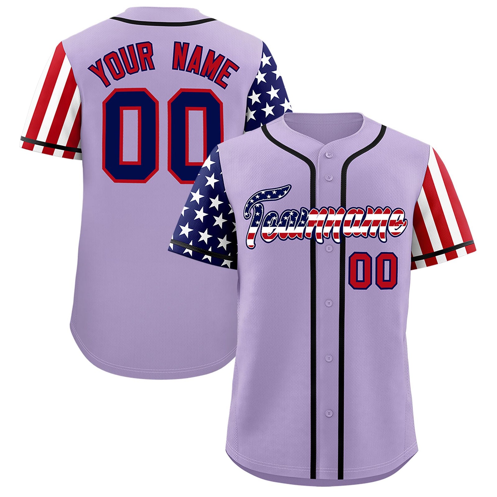 Custom Light Purple American Flag Design Personalized Baseball Jersey