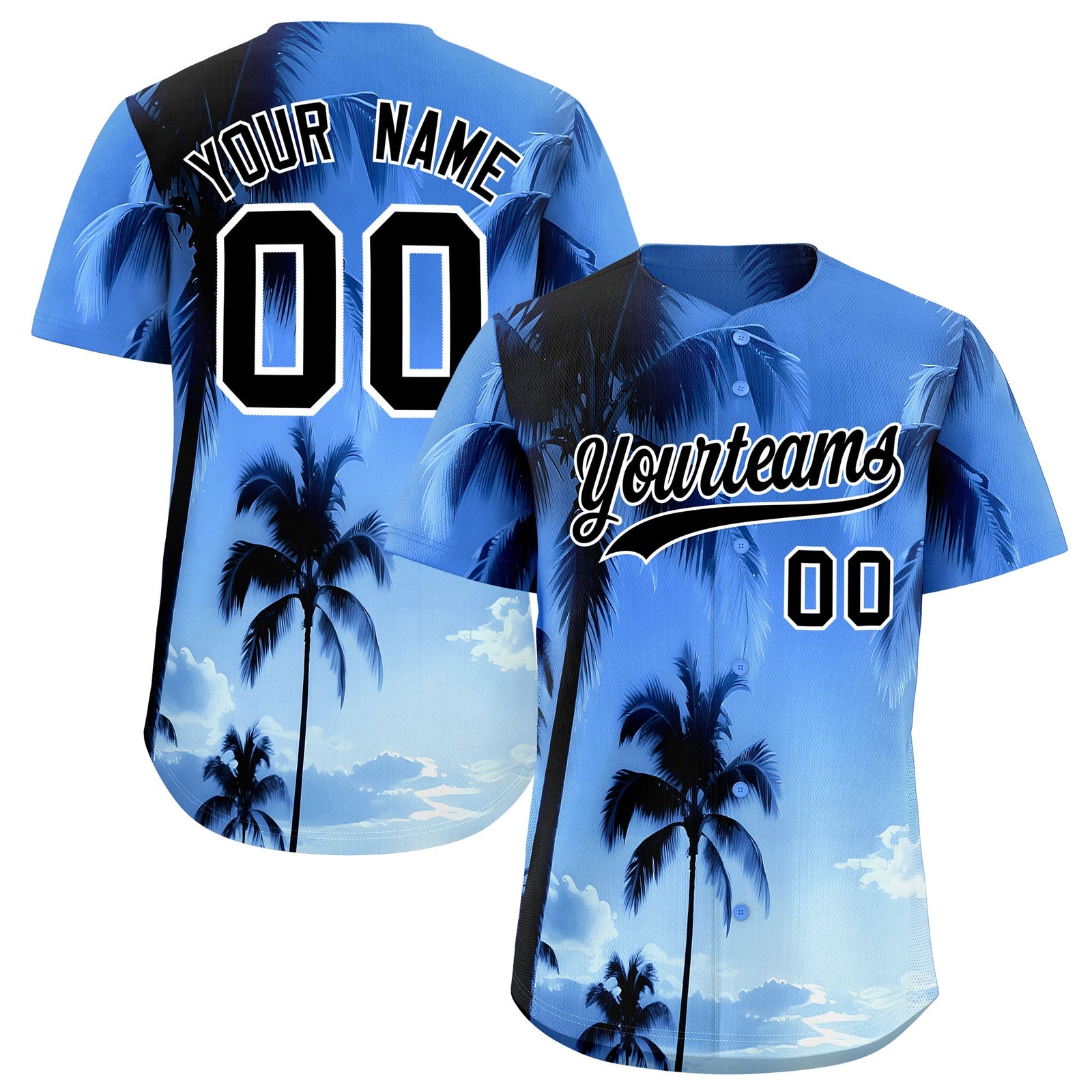 Custom White Black Palm Tree Pattern Graffiti Hawaiian Style Baseball Jersey| KXKSHOP