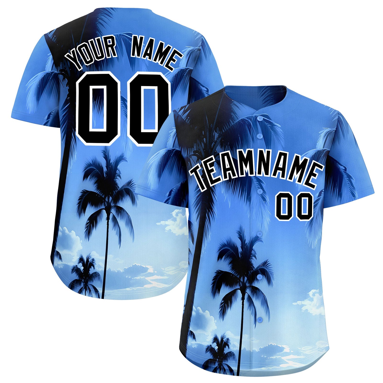 Custom White Black Palm Tree Pattern Graffiti Hawaiian Style Baseball Jersey| KXKSHOP
