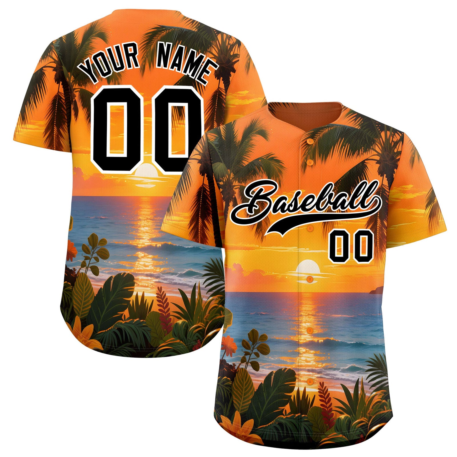 Custom White Black Seaside Palm Tree Pattern Graffiti Hawaiian Style Baseball Jersey| KXKSHOP