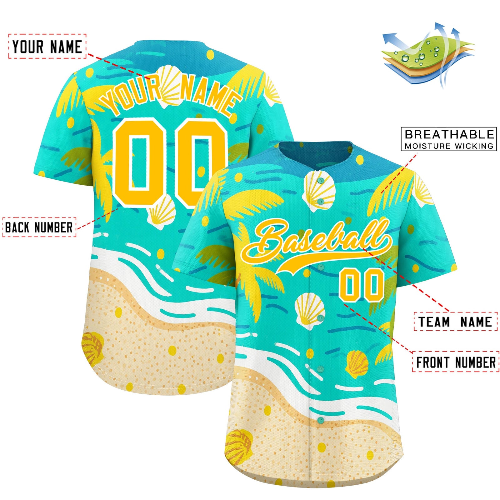 Custom White Yellow Palm Tree Pattern Graffiti Hawaiian Style Baseball Jersey| KXKSHOP