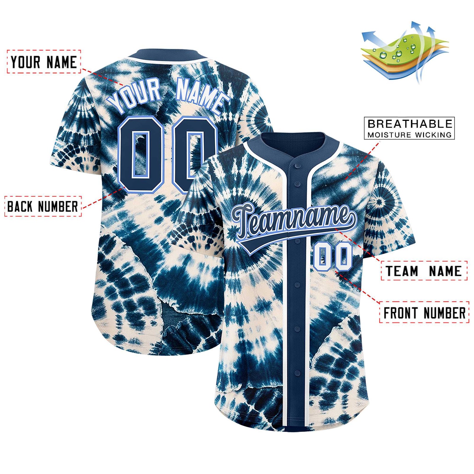 Custom Midnight Blue Tie-Dye Graffiti Pattern Authentic Baseball Jersey