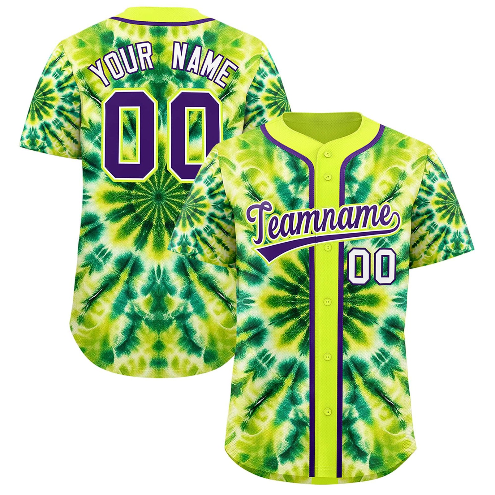 Custom Fluorescent Green Tie-Dye Graffiti Pattern Authentic Baseball Jersey
