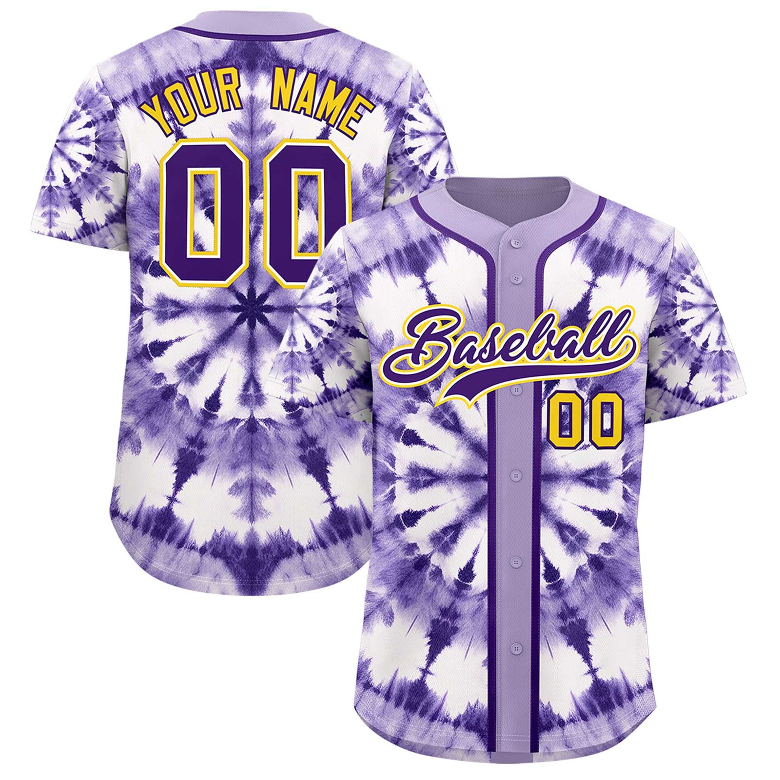 Custom Light Purple Tie-Dye Graffiti Pattern Authentic Baseball Jersey