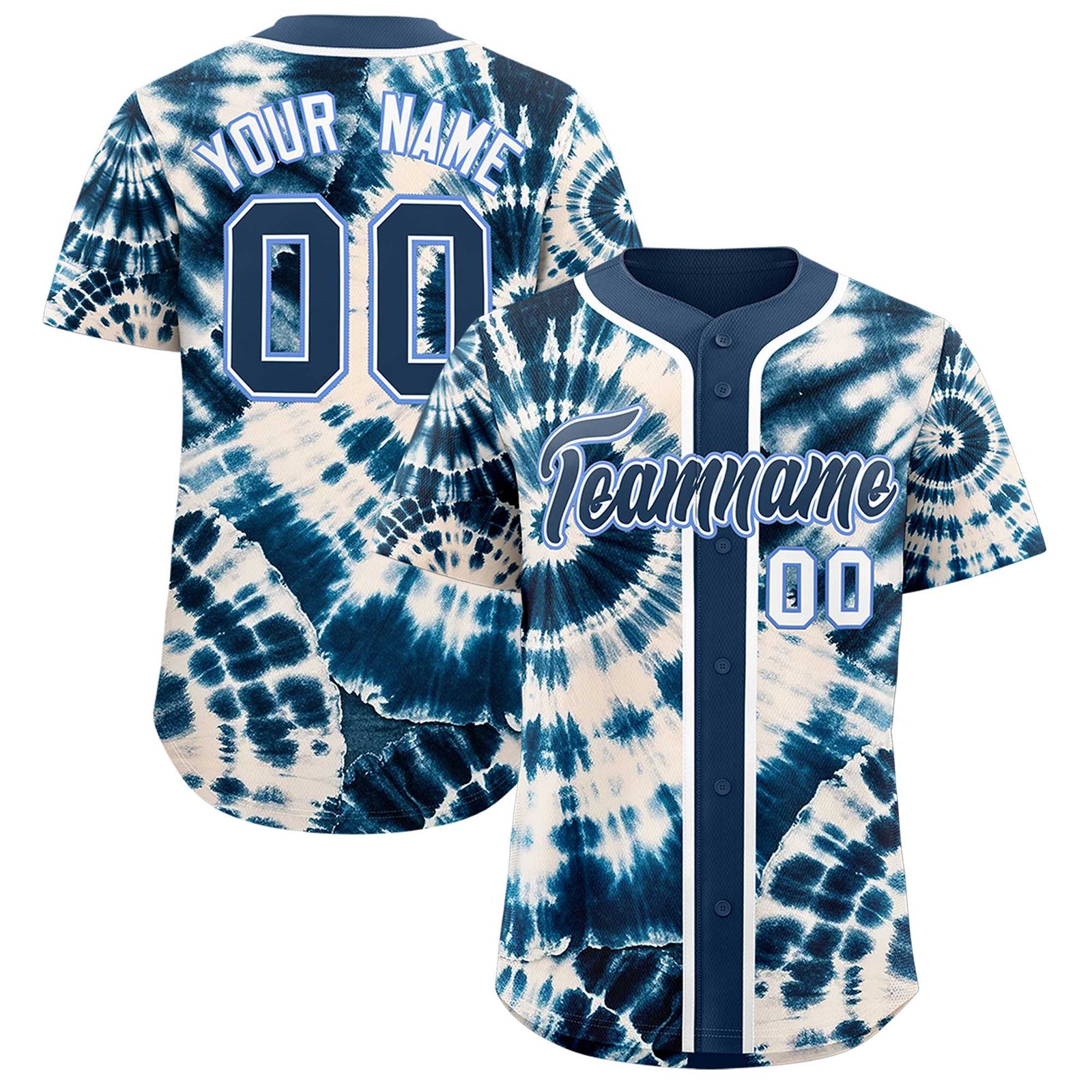 Custom Midnight Blue Tie-Dye Graffiti Pattern Authentic Baseball Jersey