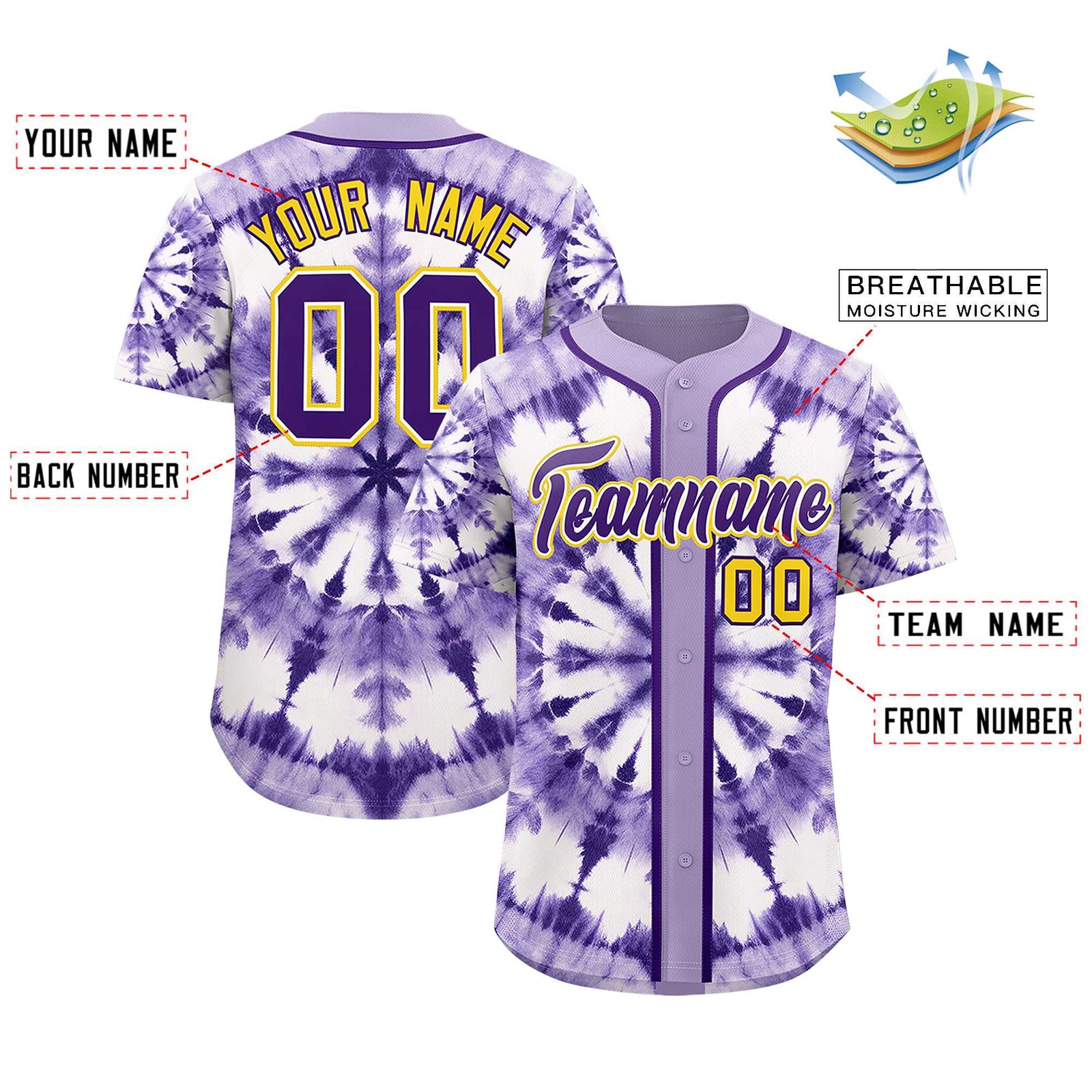 Custom Light Purple Tie-Dye Graffiti Pattern Authentic Baseball Jersey