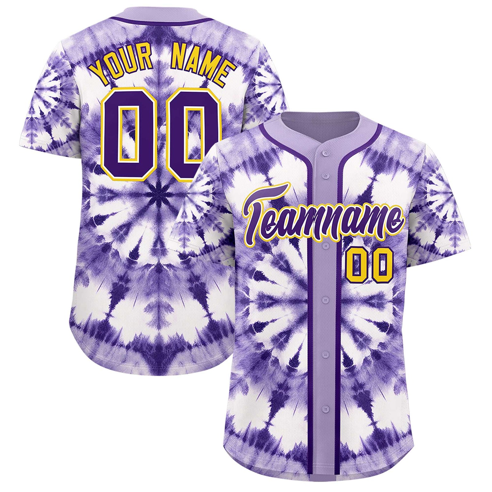 Custom Light Purple Tie-Dye Graffiti Pattern Authentic Baseball Jersey