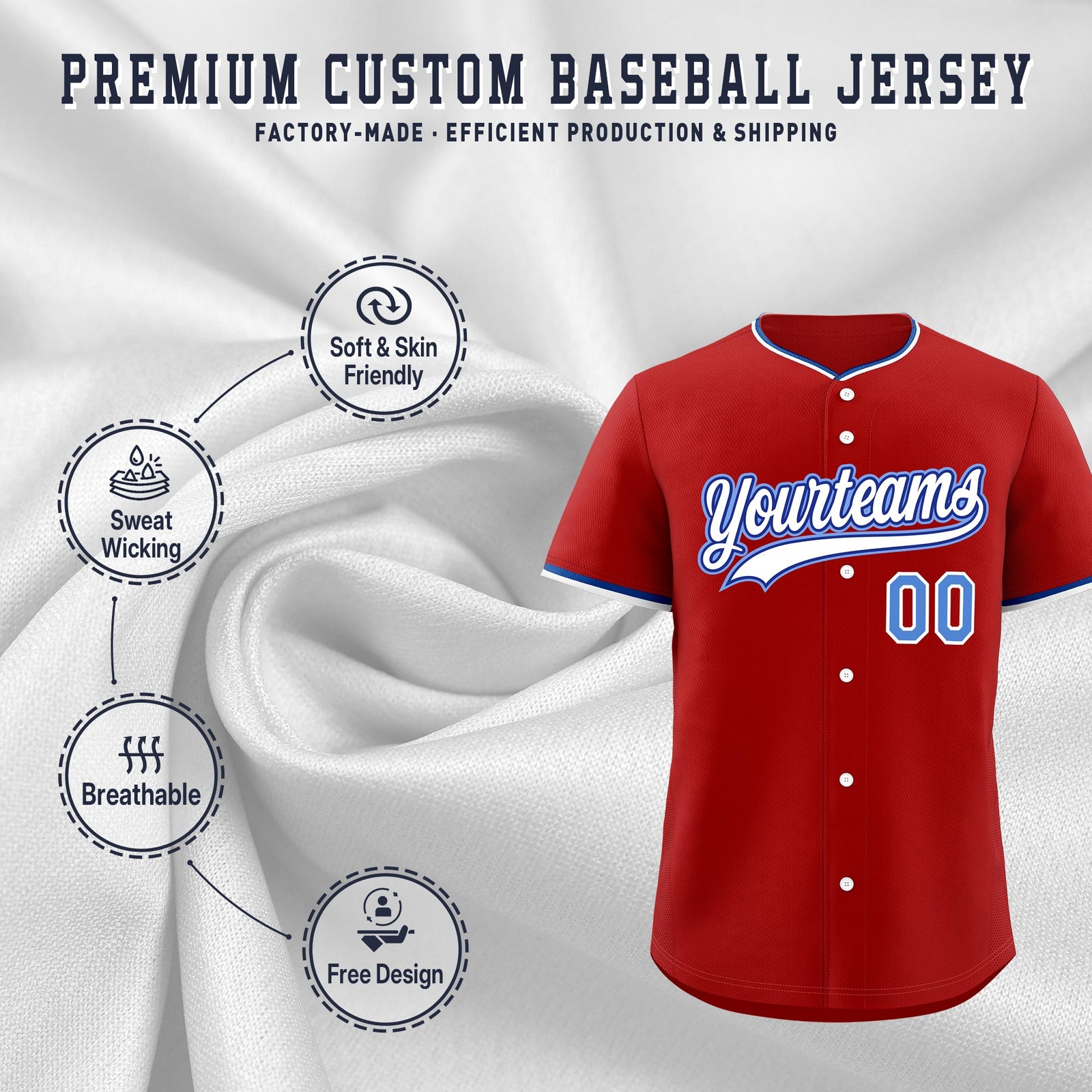 Custom Red White Royal Classic Style Stitched Sports Uniform For Men Women Youth Personalized Lightweight Baseball Jersey| KXKSHOP