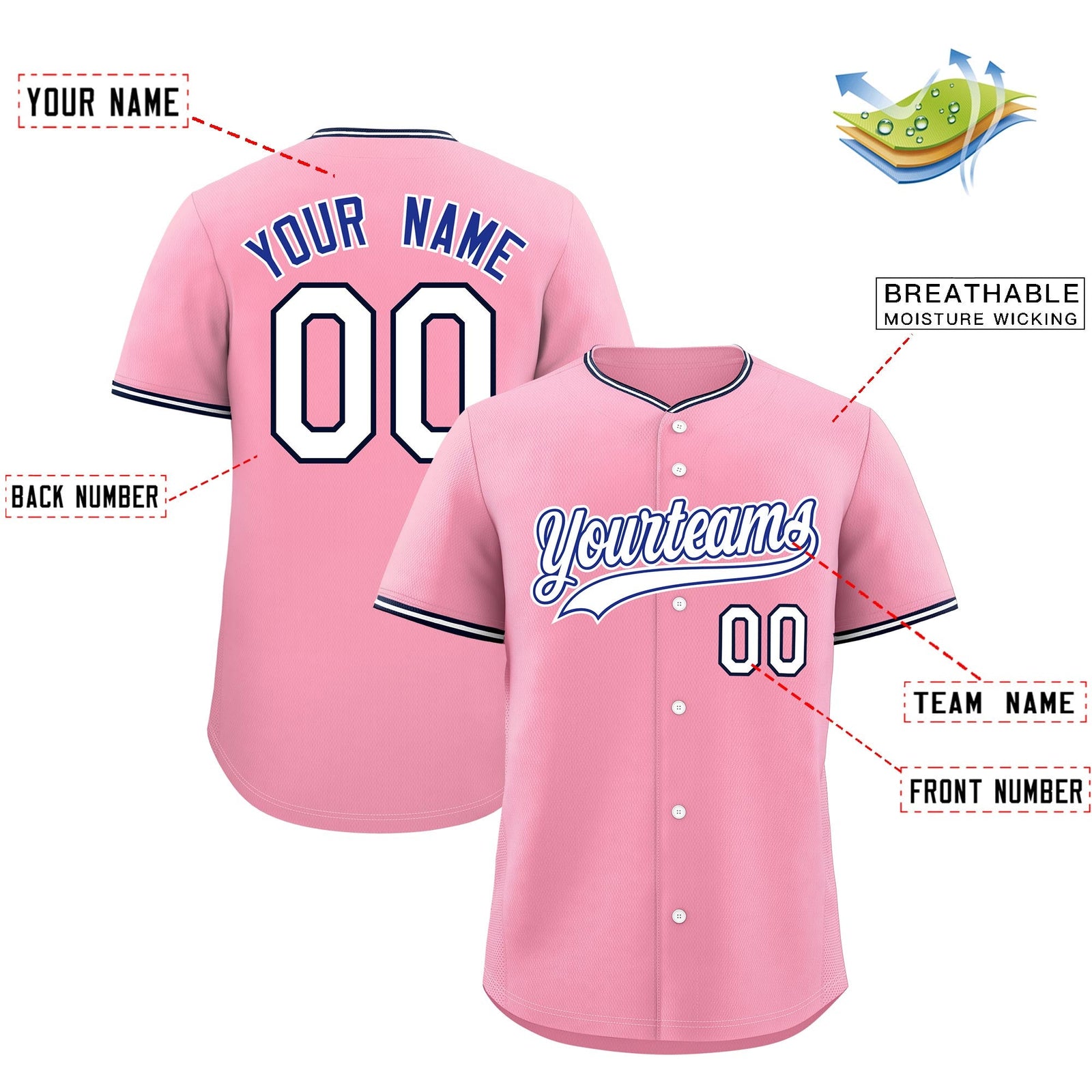 Custom Light Pink White Navy Classic Style Stitched Sports Uniform For Men Women Youth Personalized Quick Dry Baseball Jersey| KXKSHOP