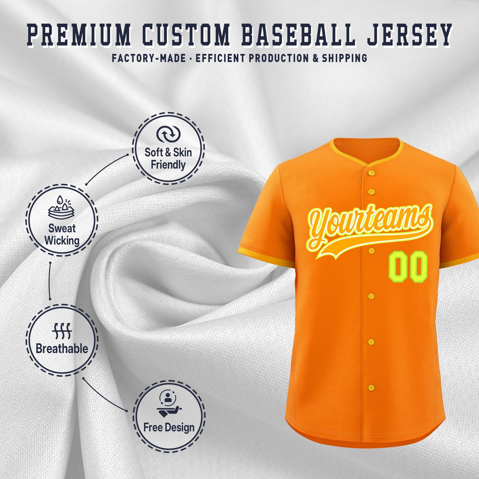 Custom Orange Yellow White Classic Style Stitched Sports Uniform For Men Women Youth Personalized Quick Dry Baseball Jersey| KXKSHOP