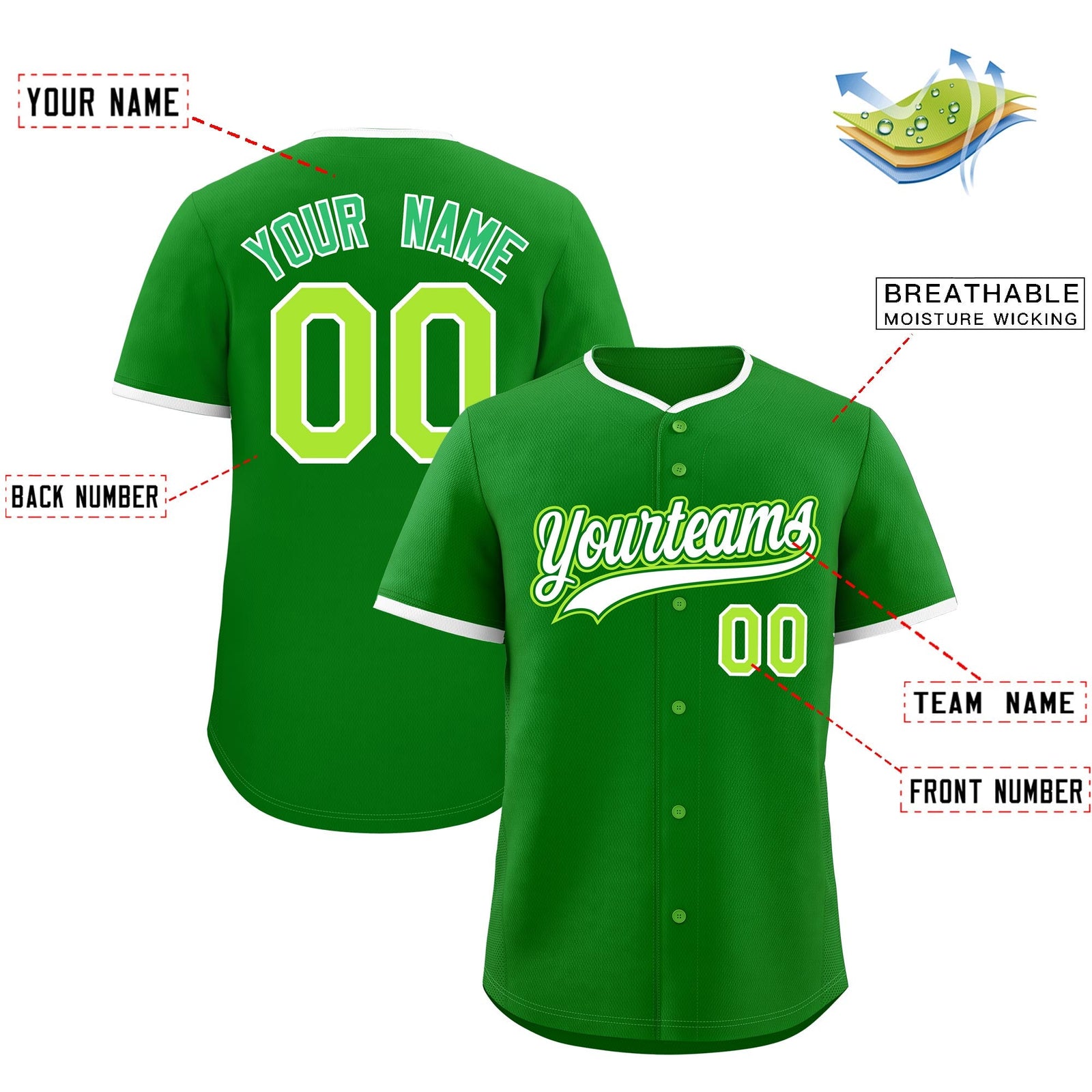 Custom Kelly Green White Neon Green Classic Style Stitched Sports Uniform For Men Women Youth Personalized Quick Dry Baseball Jersey| KXKSHOP