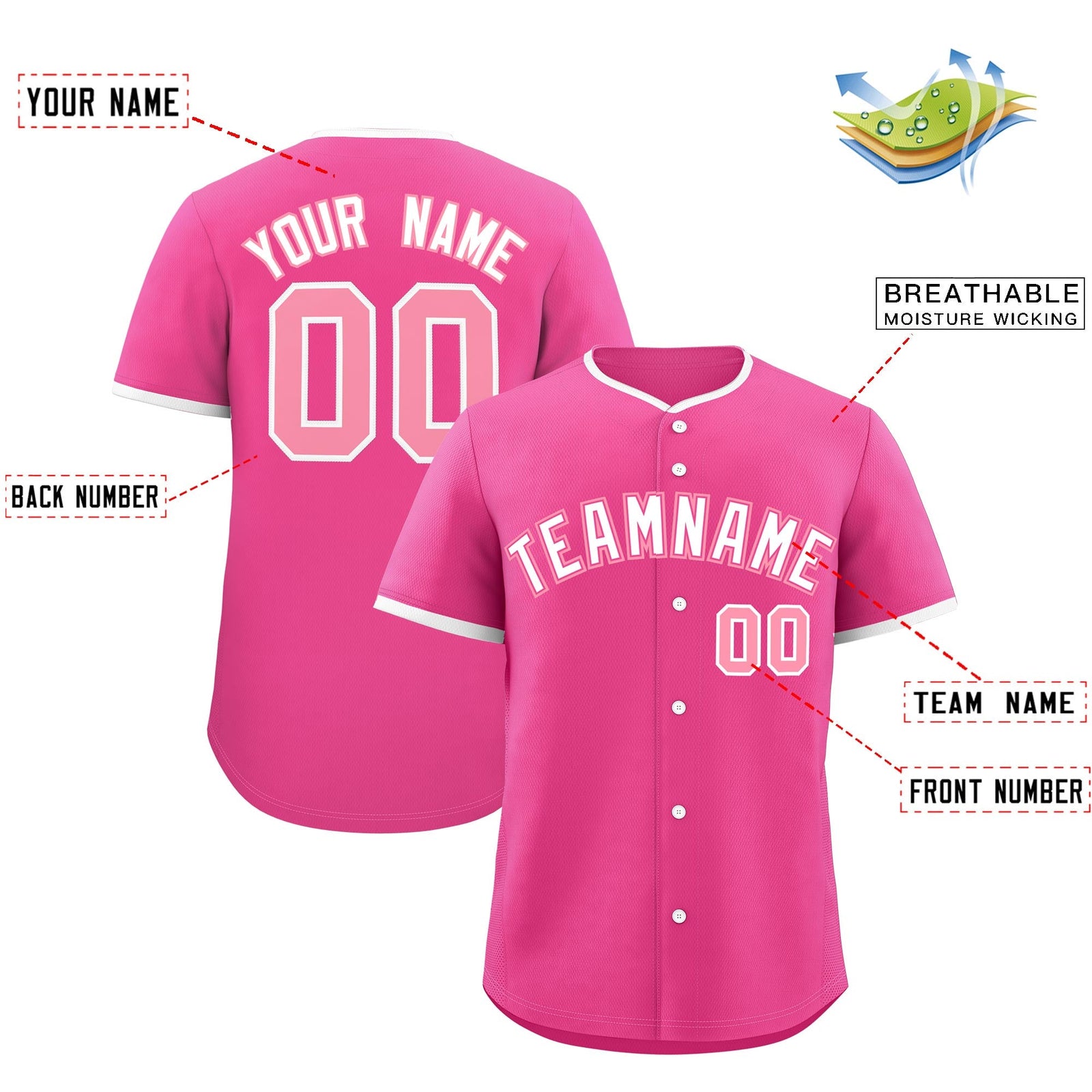 Custom Pink White Light Pink Classic Style Stitched Sports Uniform For Men Women Youth Personalized Lightweight Baseball Jersey| KXKSHOP