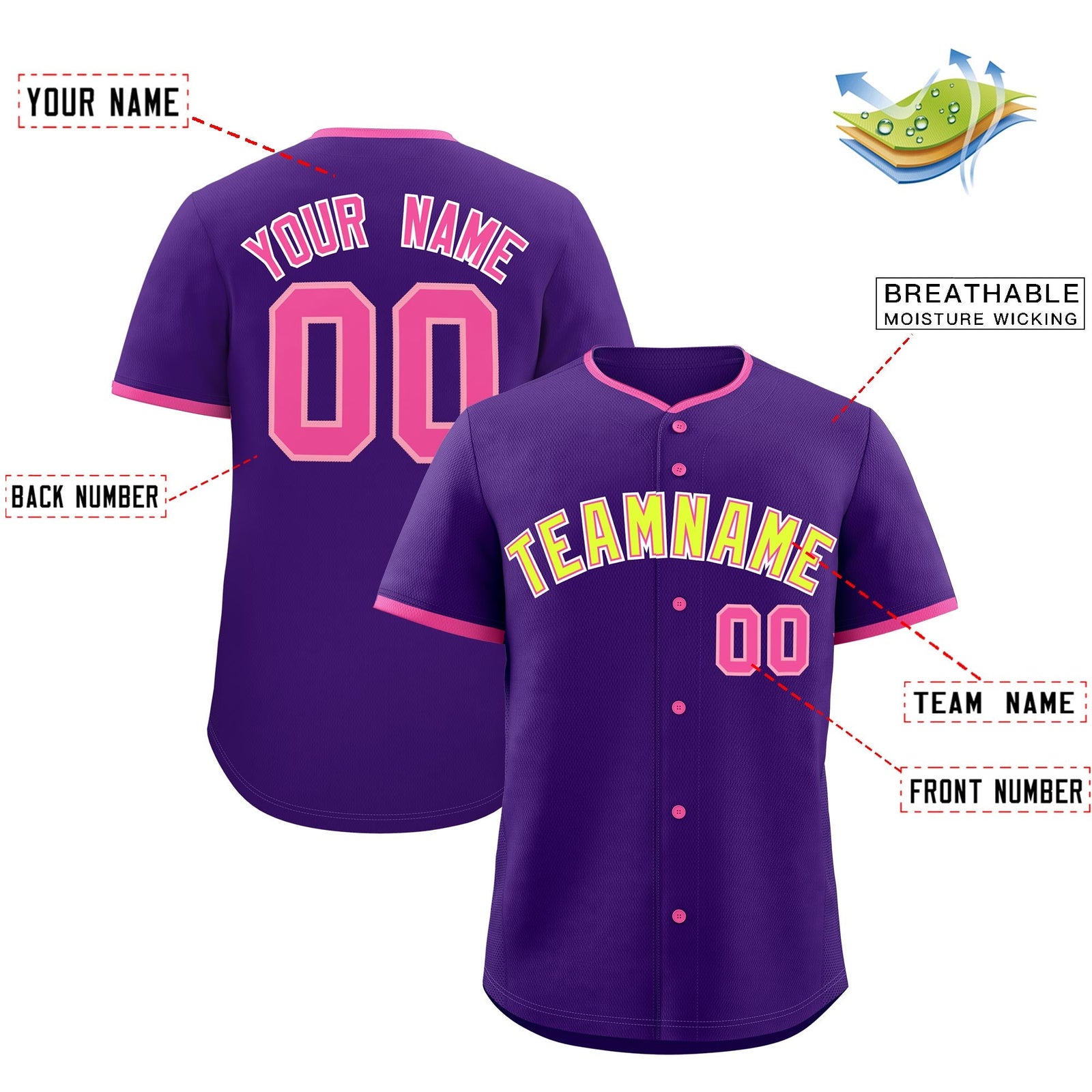 Custom Purple Rose Red Fluorescent Green Classic Style Stitched Sports Uniform For Men Women Youth Personalized Lightweight Baseball Jersey| KXKSHOP