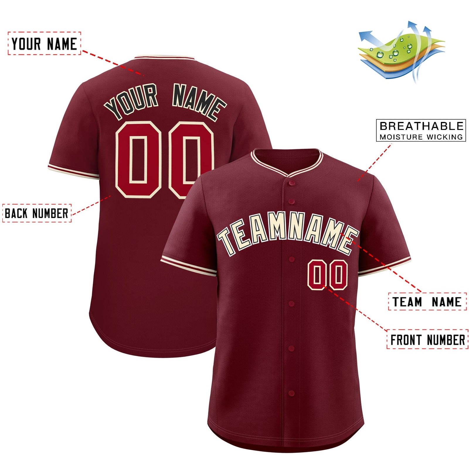 Custom Maroon Crimson Cream Classic Style Stitched Sports Uniform For Men Women Youth Personalized Lightweight Baseball Jersey| KXKSHOP