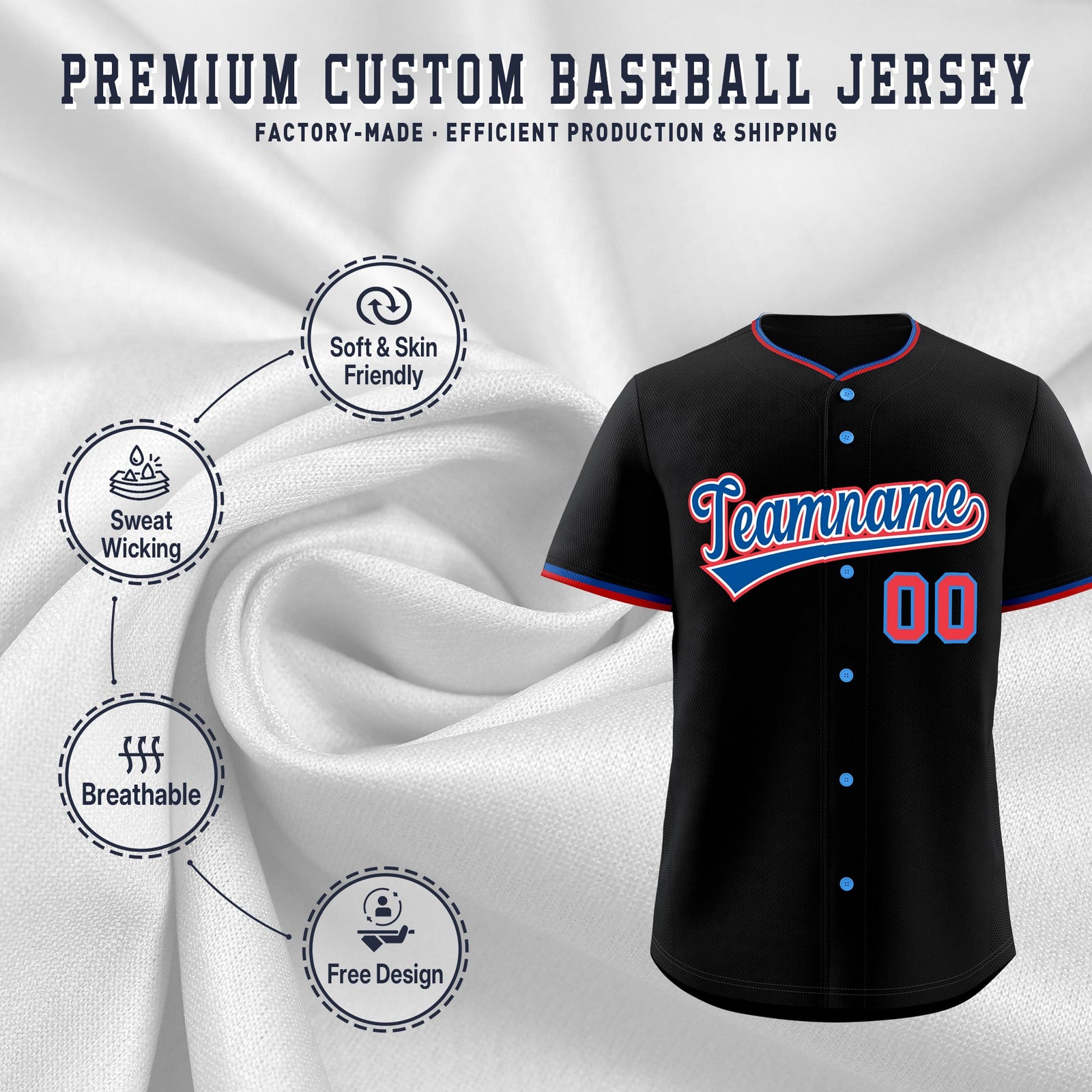 Custom Black Red Royal Classic Style Stitched Sports Uniform For Men Women Youth Personalized Lightweight Baseball Jersey| KXKSHOP