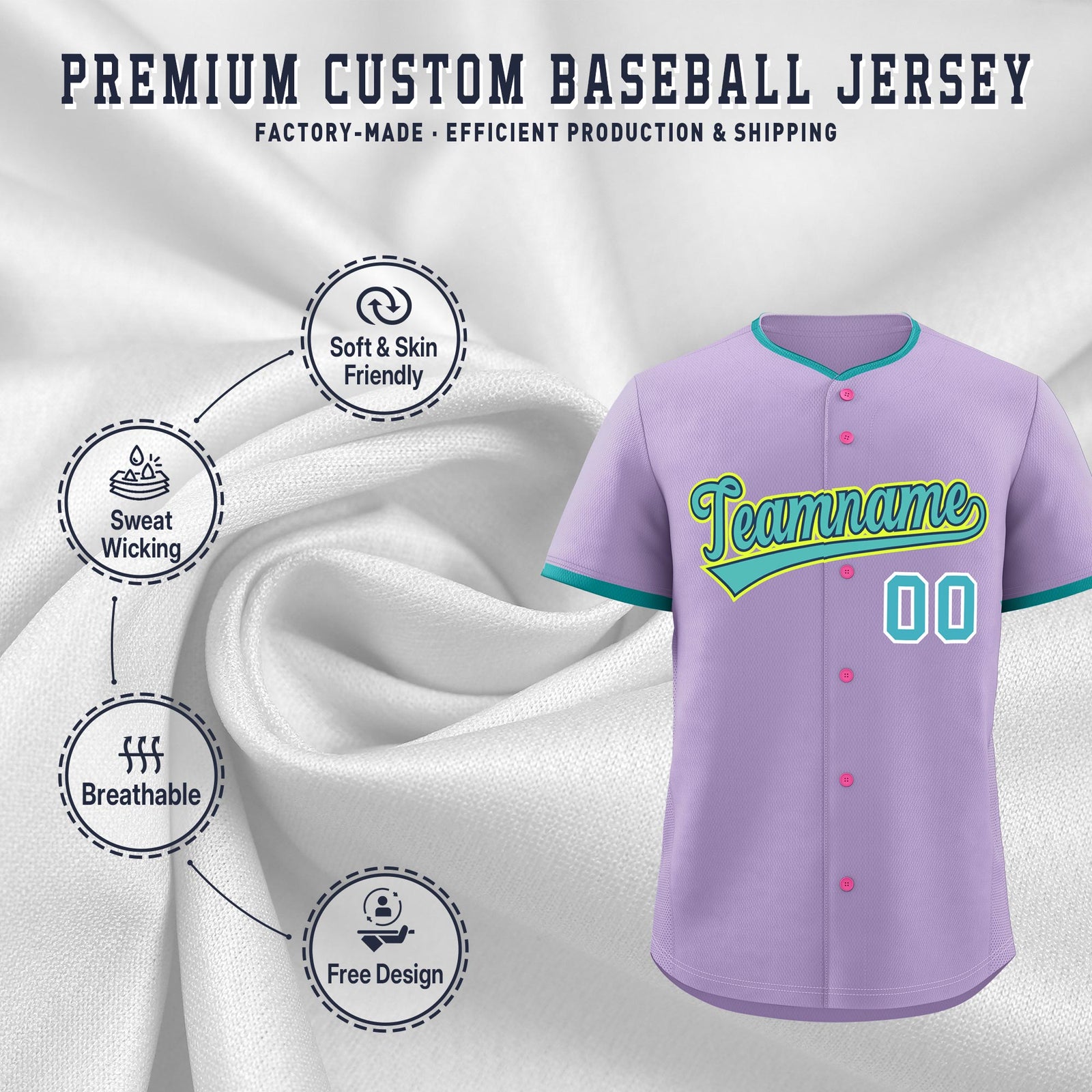 Custom Light Purple Fluorescent Green Midnight Blue Classic Style Stitched Sports Uniform For Men Women Youth Personalized Lightweight Baseball Jersey| KXKSHOP