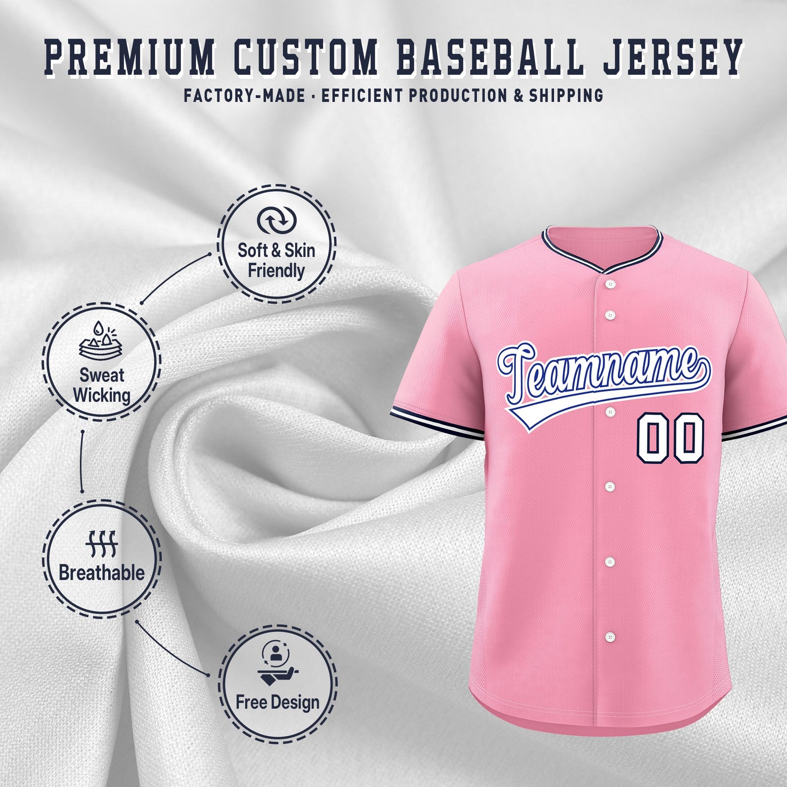 Custom Light Pink White Navy Classic Style Stitched Sports Uniform For Men Women Youth Personalized Quick Dry Baseball Jersey| KXKSHOP