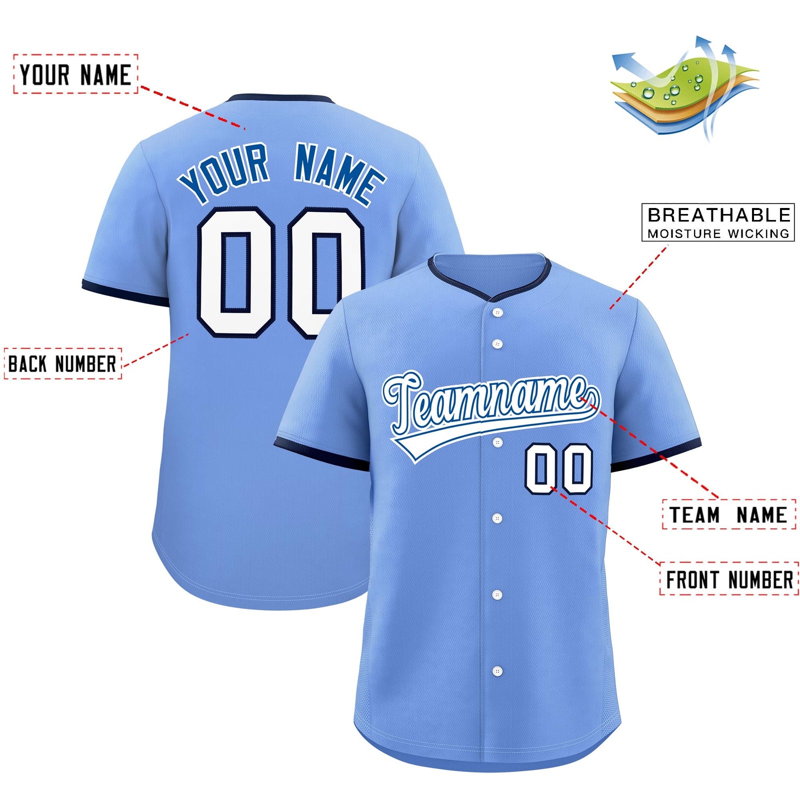 Custom Light Blue White Royal Classic Style Stitched Sports Uniform For Men Women Youth Personalized Lightweight Baseball Jersey| KXKSHOP
