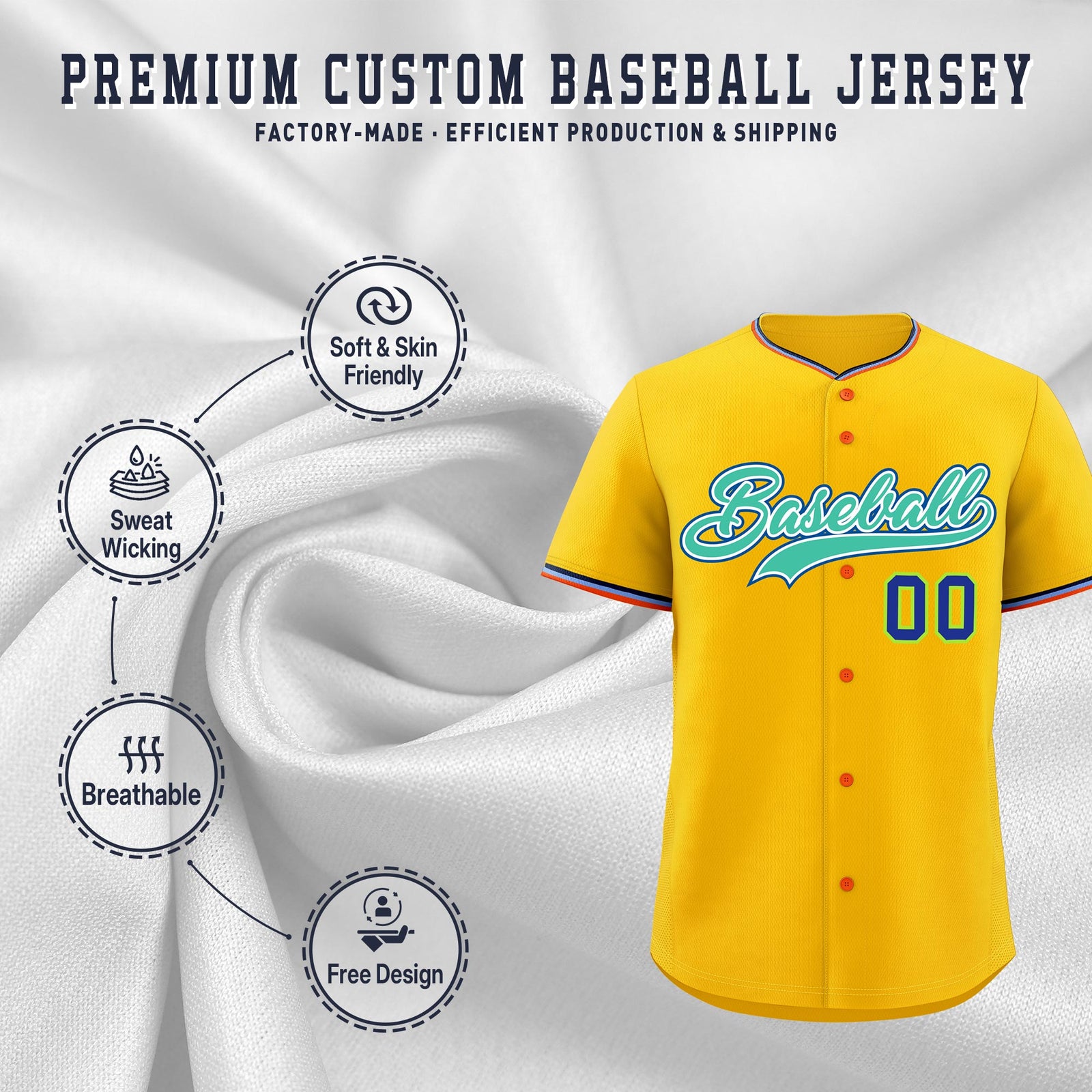 Custom Yellow Powder Blue Black Classic Style Stitched Sports Uniform For Men Women Youth Personalized Lightweight Baseball Jersey| KXKSHOP