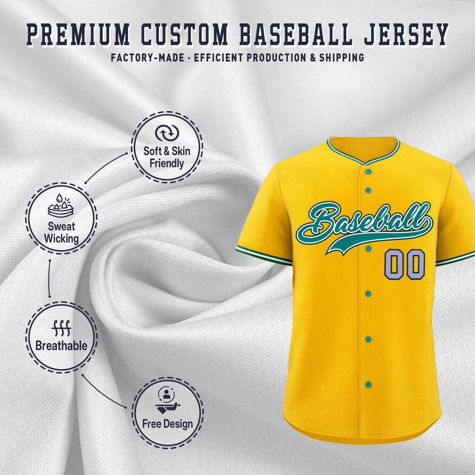 Custom Yellow White Green Classic Style Stitched Sports Uniform For Men Women Youth Personalized Quick Dry Baseball Jersey| KXKSHOP