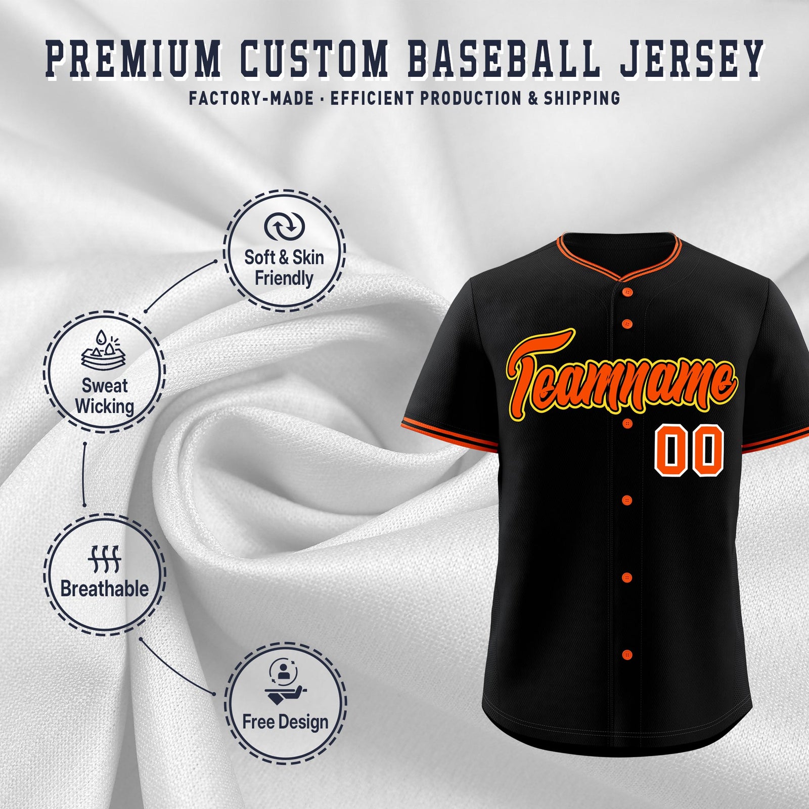 Custom Black Orange Gold Classic Style Stitched Sports Uniform For Men Women Youth Personalized Quick Dry Baseball Jersey| KXKSHOP