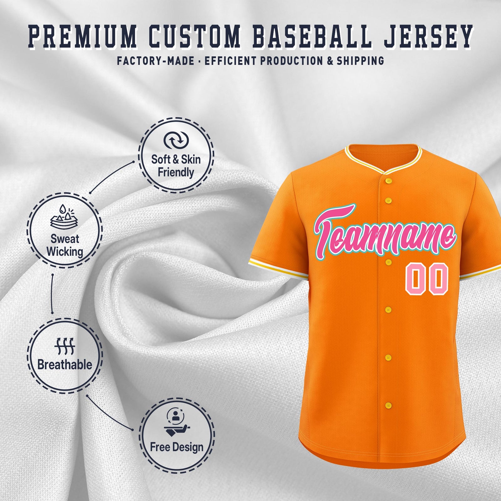 Custom Orange Gold White Classic Style Stitched Sports Uniform For Men Women Youth Personalized Lightweight Baseball Jersey| KXKSHOP