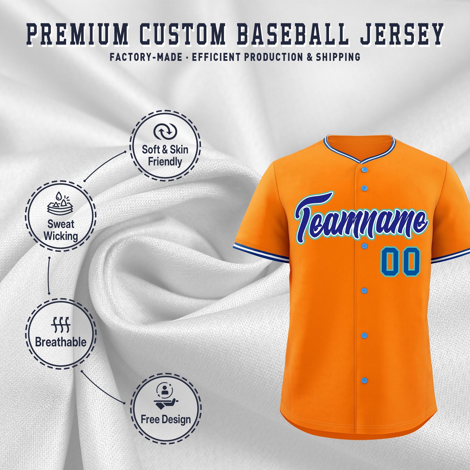 Custom Orange White Royal Classic Style Stitched Sports Uniform For Men Women Youth Personalized Lightweight Baseball Jersey| KXKSHOP