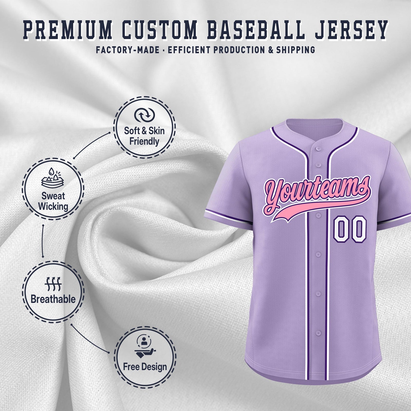 Custom Light Purple Classic Style Stitched Sports Uniform Personalized For Teams Lightweight Baseball Jersey| KXKSHOP