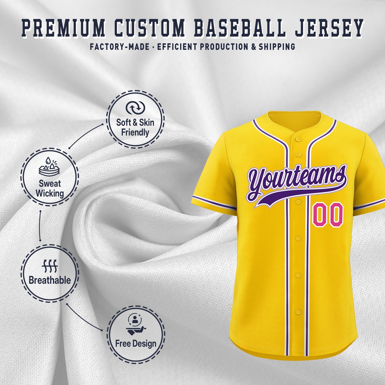 Custom Gold Classic Style Stitched Sports Uniform Personalized For Teams Lightweight Baseball Jersey| KXKSHOP