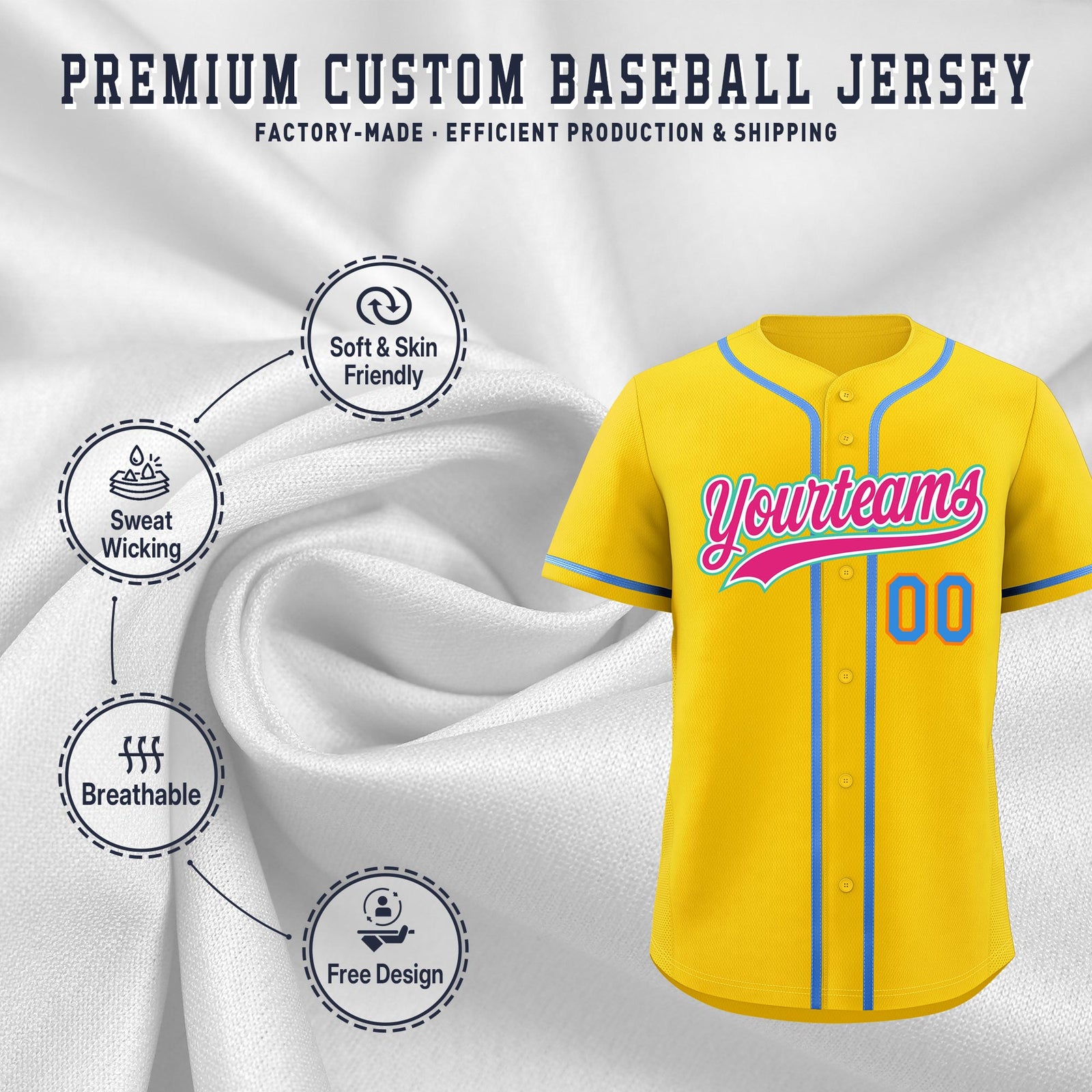 Custom Gold Classic Style Stitched Sports Uniform Personalized For Teams Lightweight Baseball Jersey| KXKSHOP