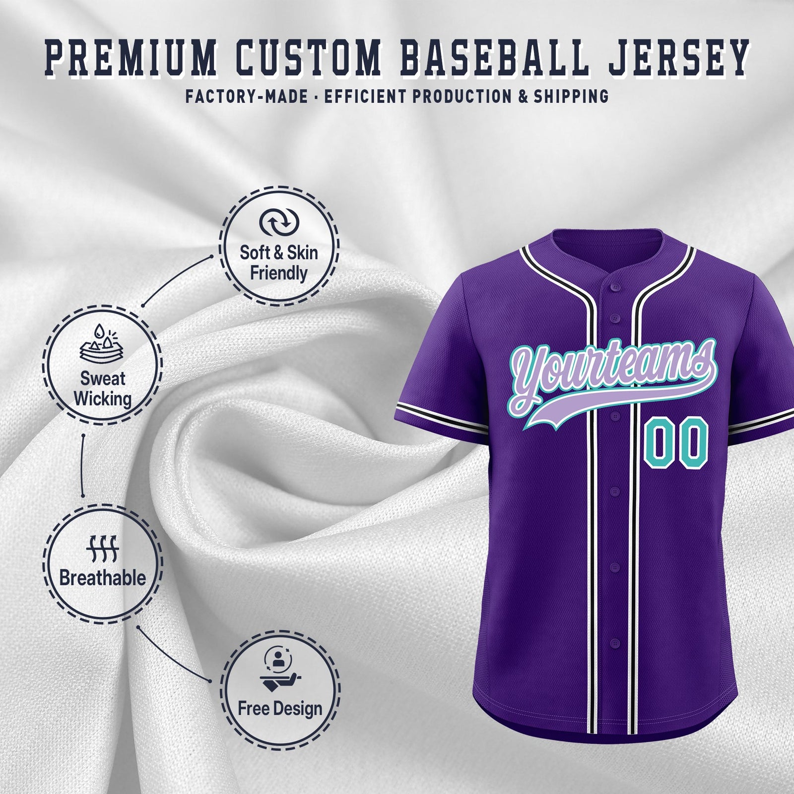 Custom Purple Classic Style Stitched Sports Uniform Personalized For Teams Lightweight Baseball Jersey| KXKSHOP