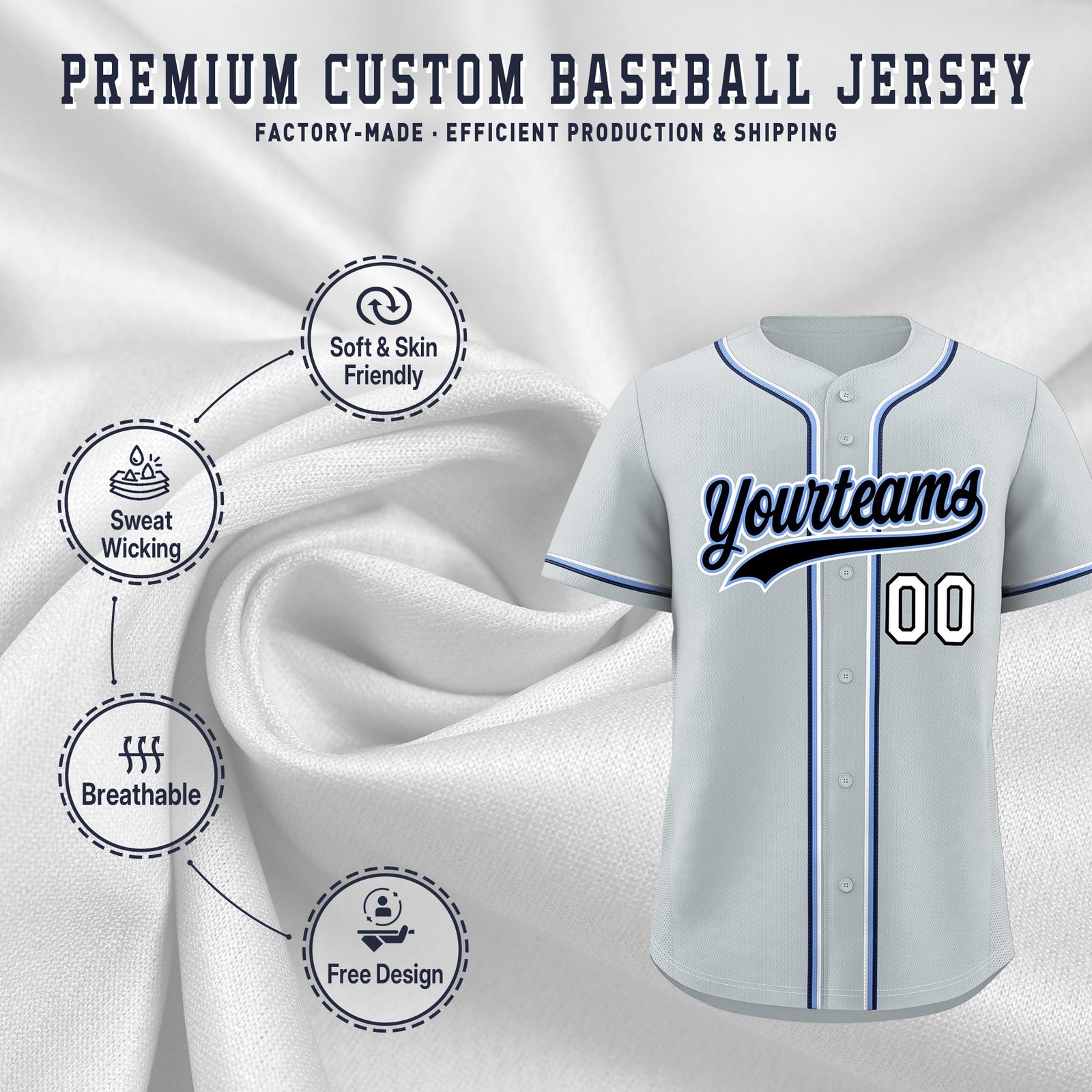 Custom Silver Classic Style Stitched Sports Uniform Personalized For Teams Quick Dry Baseball Jersey| KXKSHOP