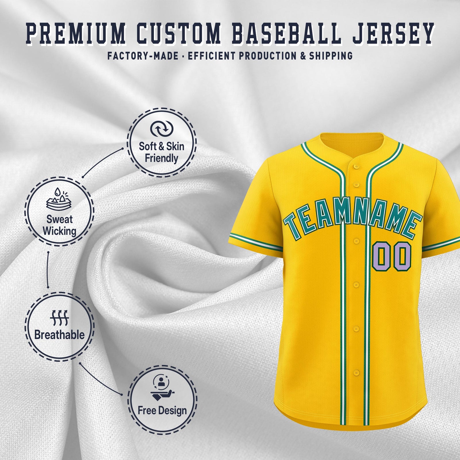 Custom Yellow Classic Style Stitched Sports Uniform Personalized For Teams Lightweight Baseball Jersey| KXKSHOP